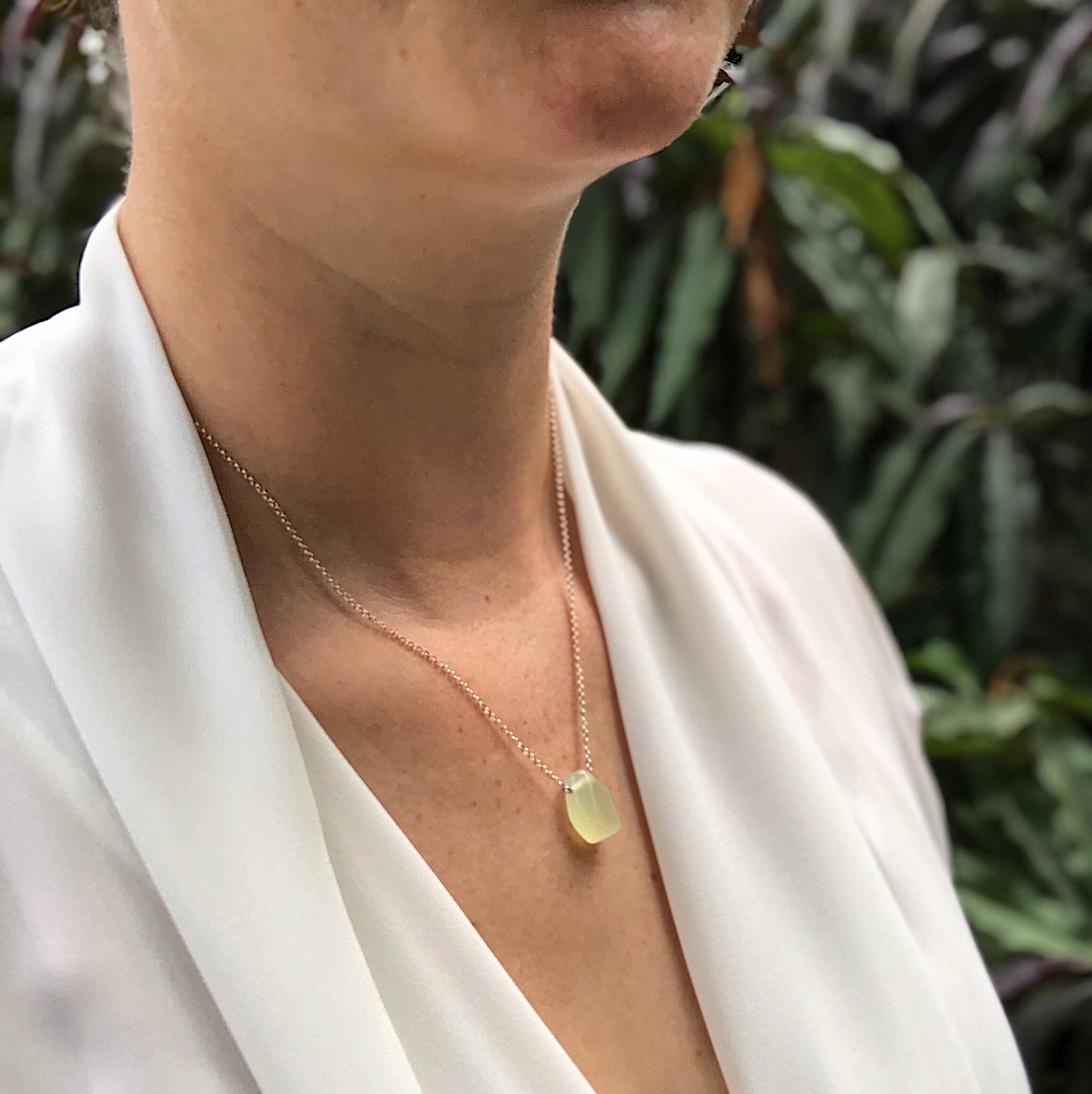 Light Green Chalcedony Teardrop Necklace