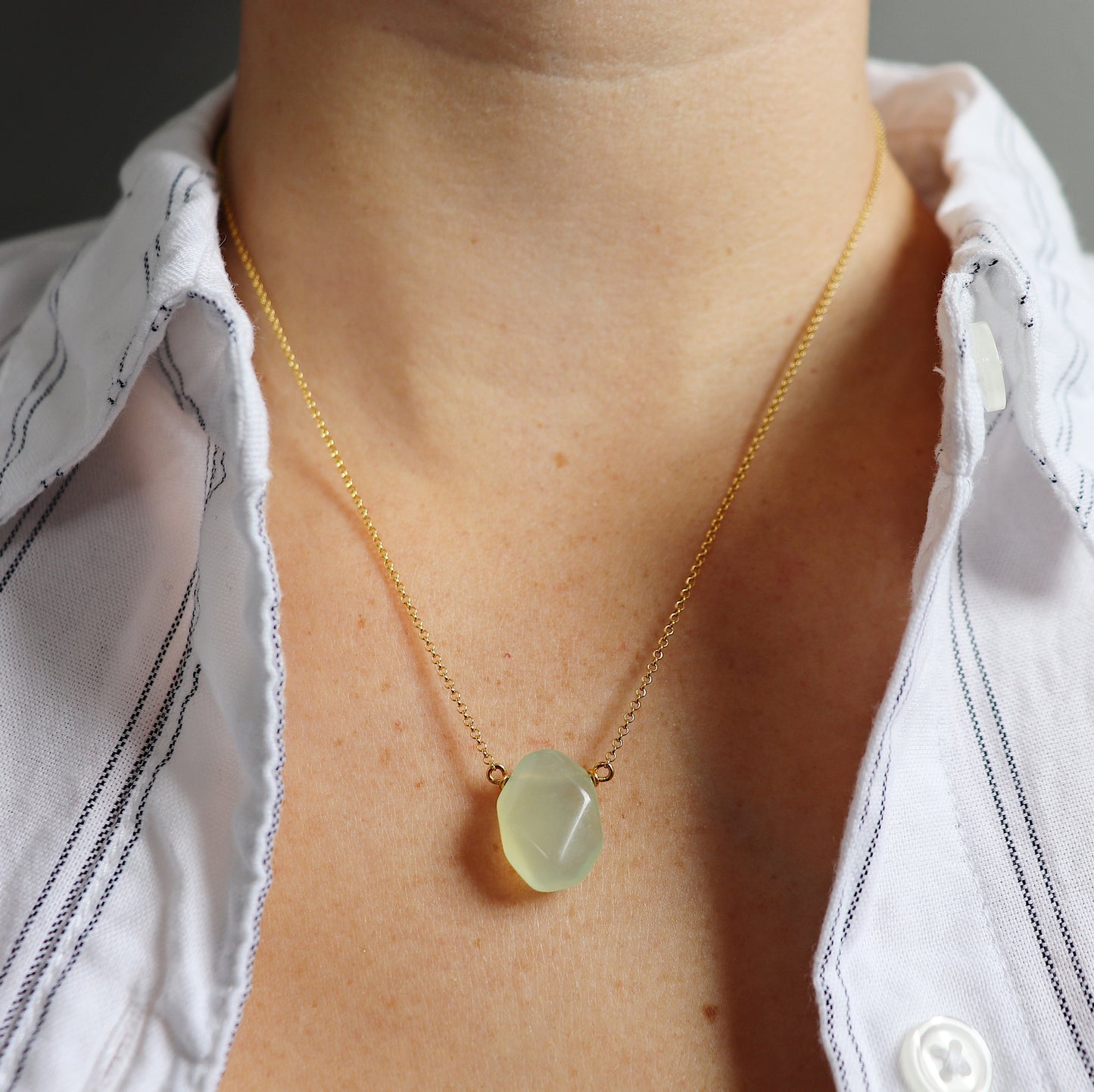 Light Green Chalcedony Teardrop Necklace