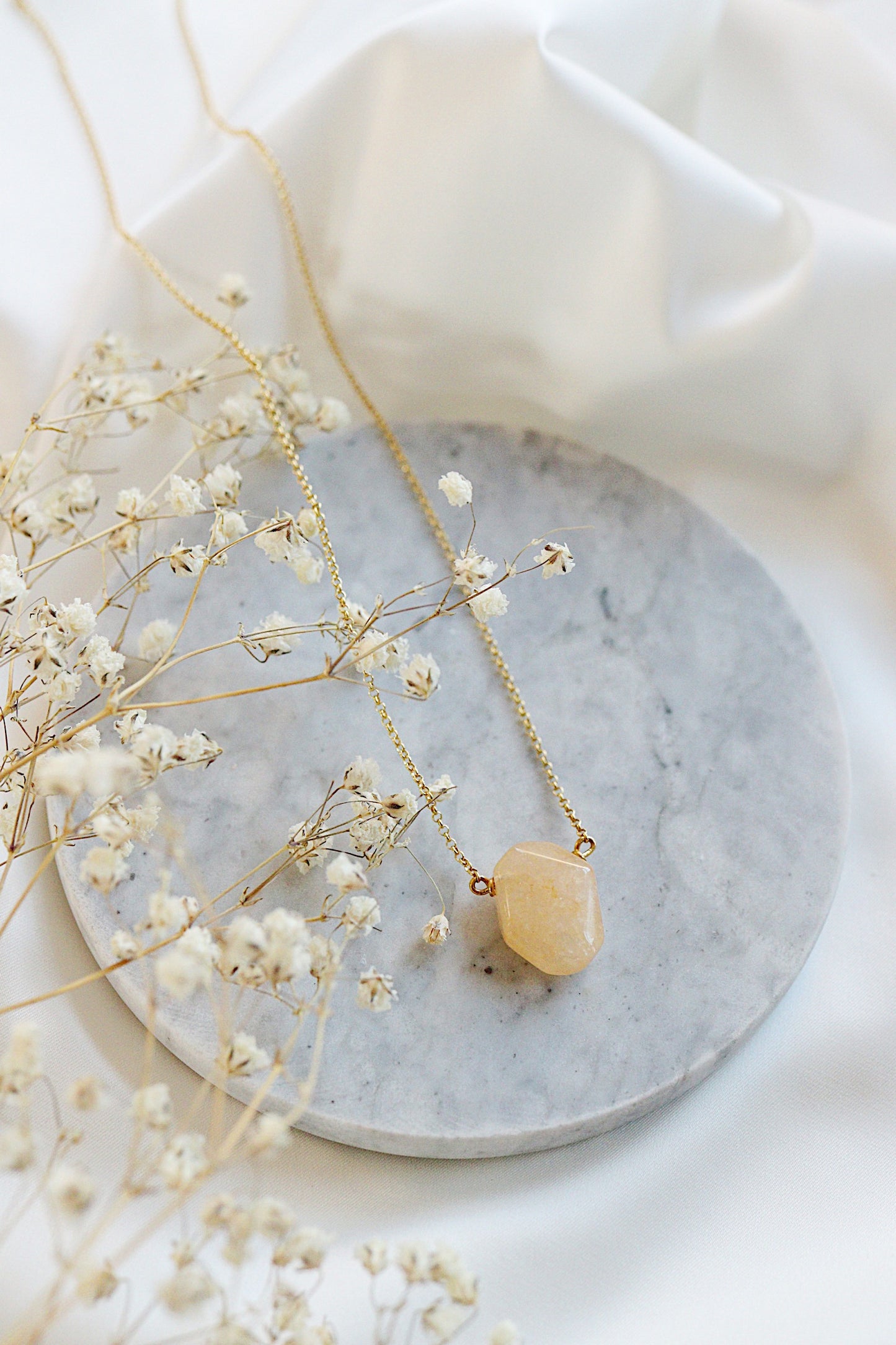 Orange Tan Citrine Teardrop Necklace