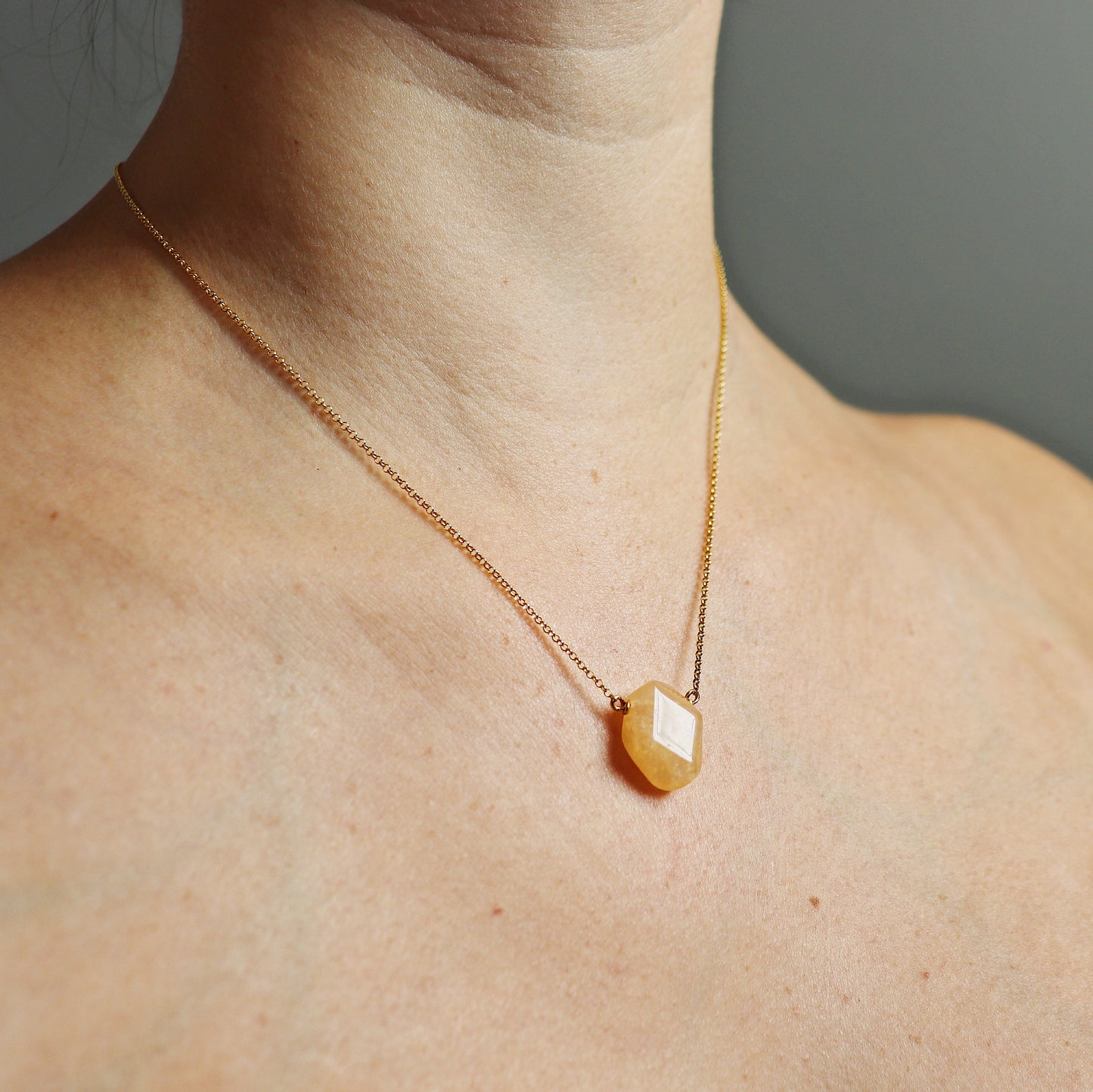 Orange Tan Citrine Teardrop Necklace