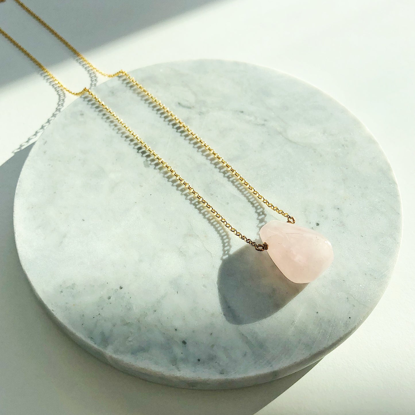 Light Pink Rose Quartz Teardrop Necklace