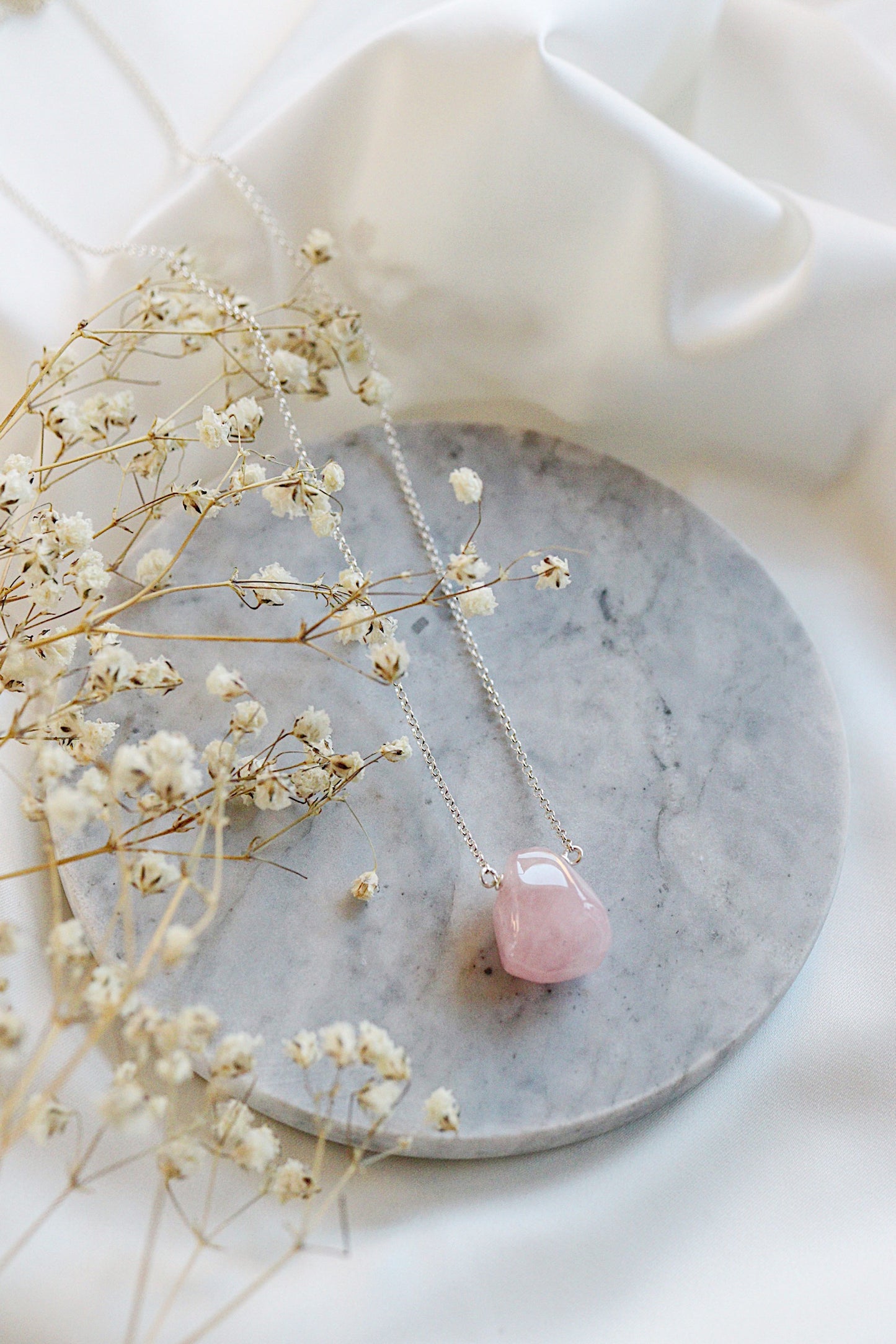 Light Pink Rose Quartz Teardrop Necklace