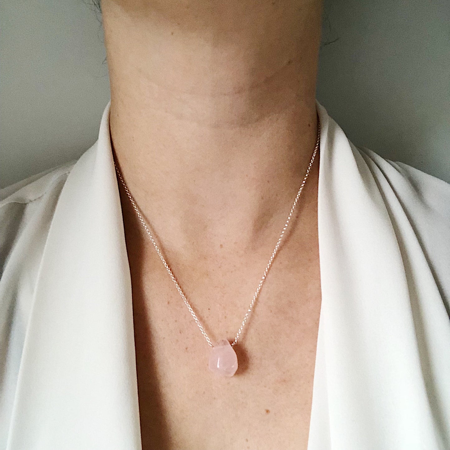 Light Pink Rose Quartz Teardrop Necklace