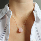 Light Pink Rose Quartz Teardrop Necklace