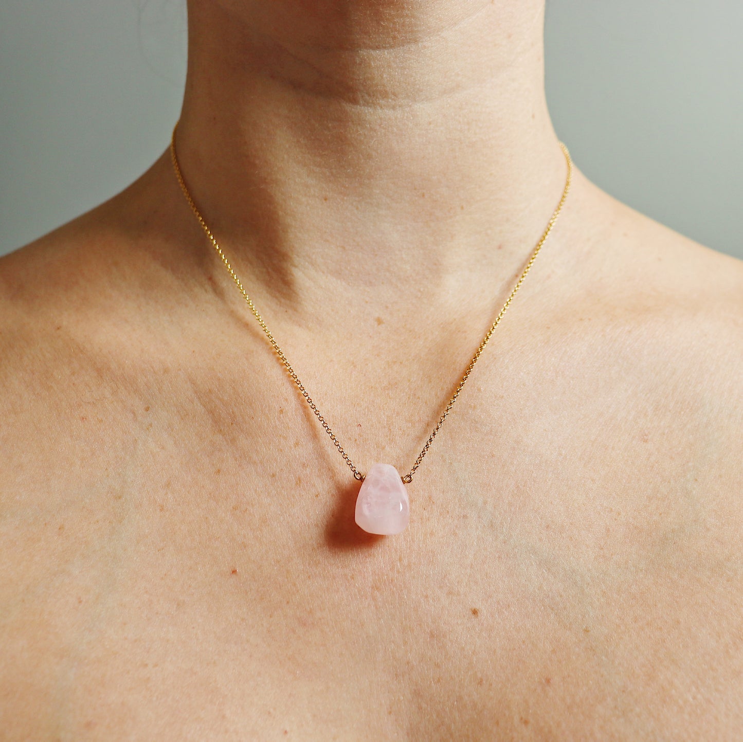 Light Pink Rose Quartz Teardrop Necklace