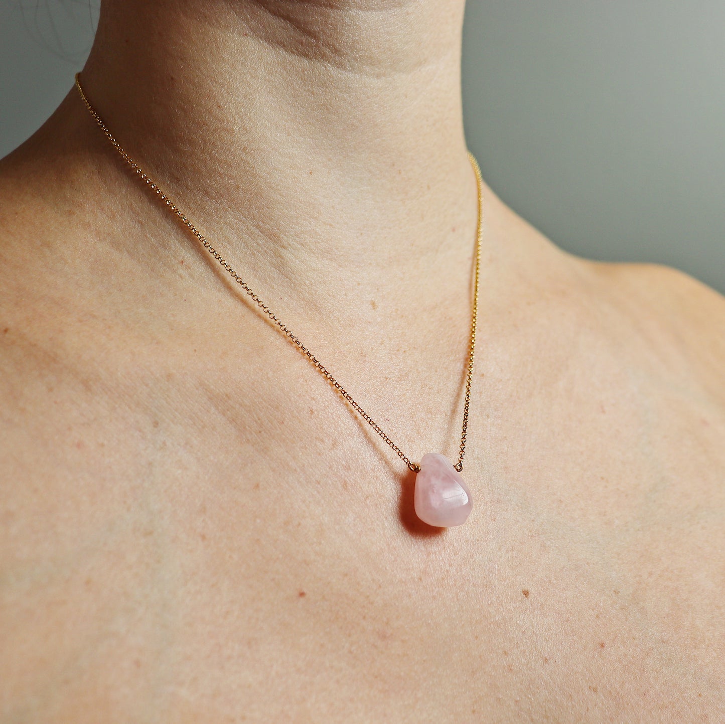 Light Pink Rose Quartz Teardrop Necklace