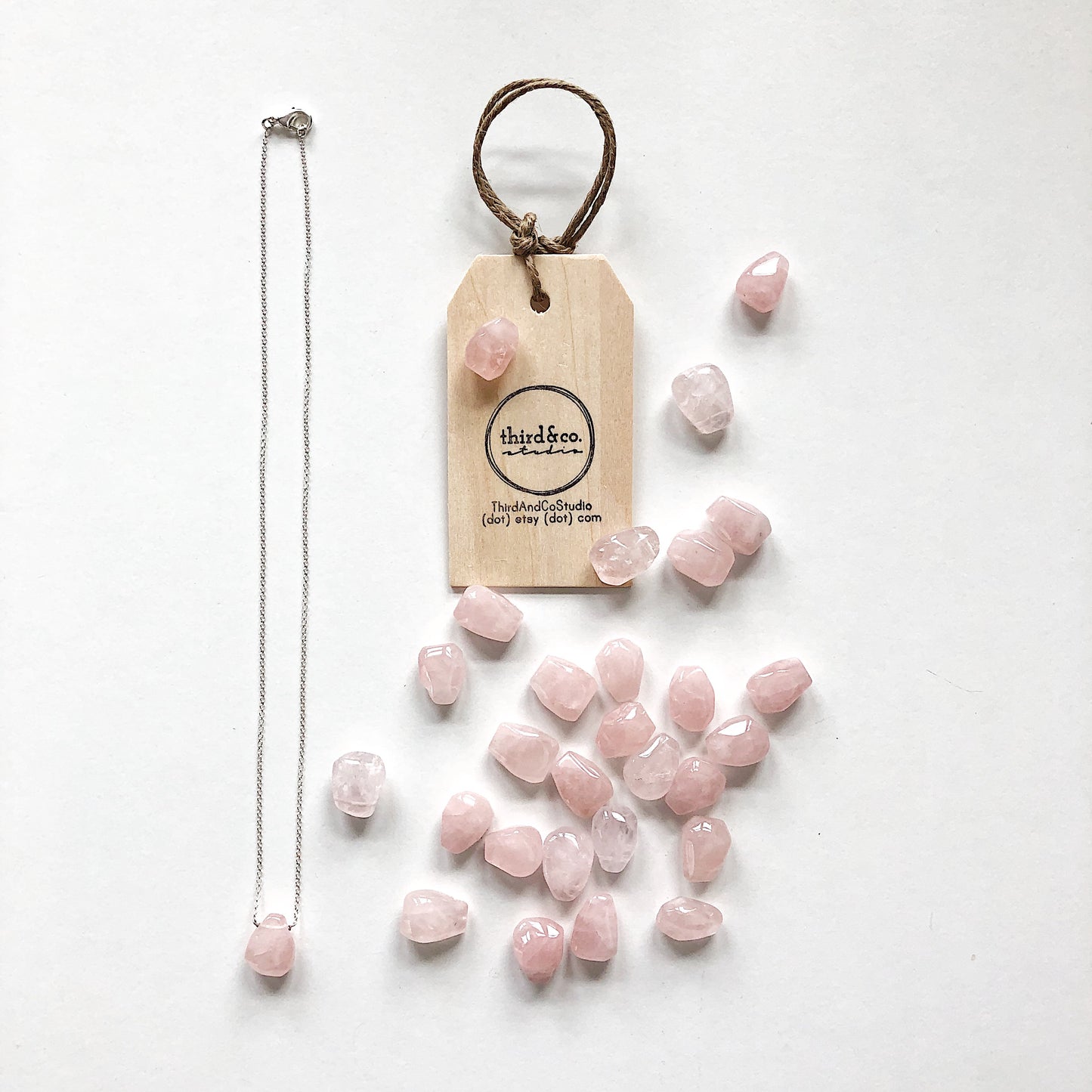 Light Pink Rose Quartz Teardrop Necklace