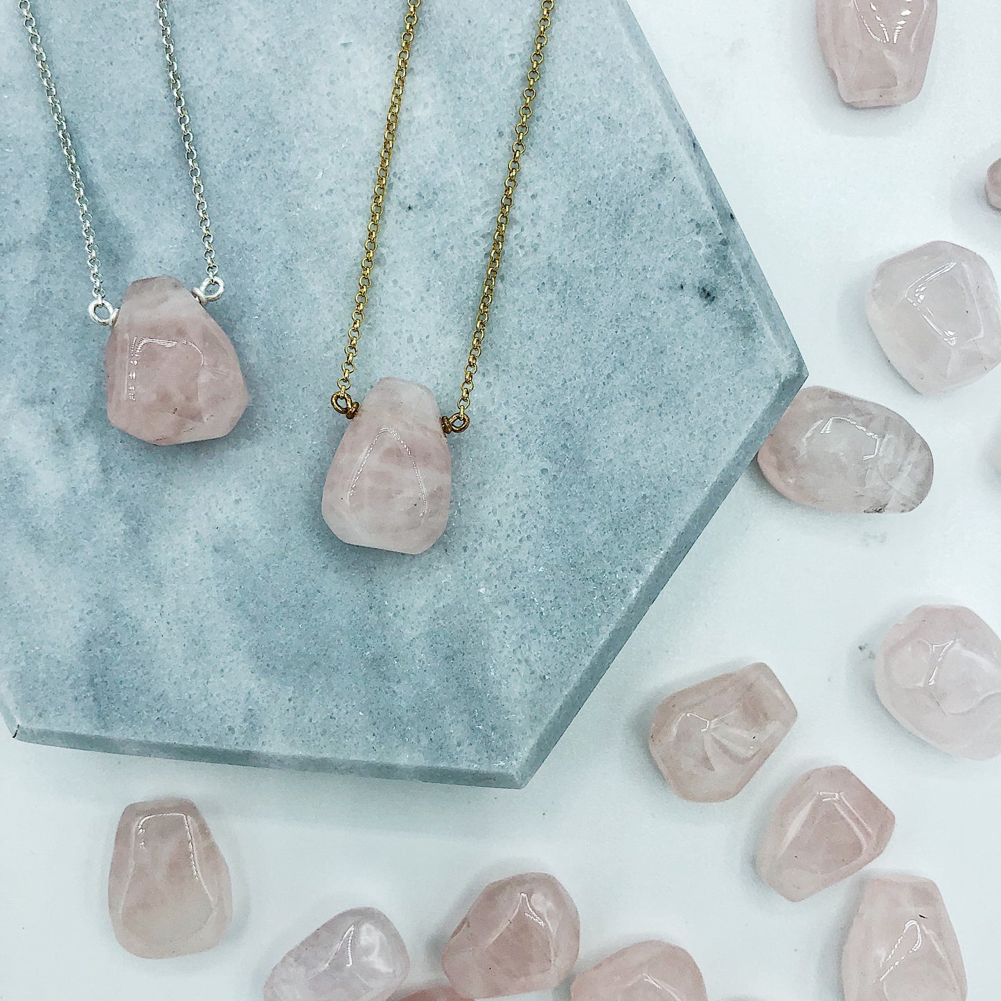 Light Pink Rose Quartz Teardrop Necklace