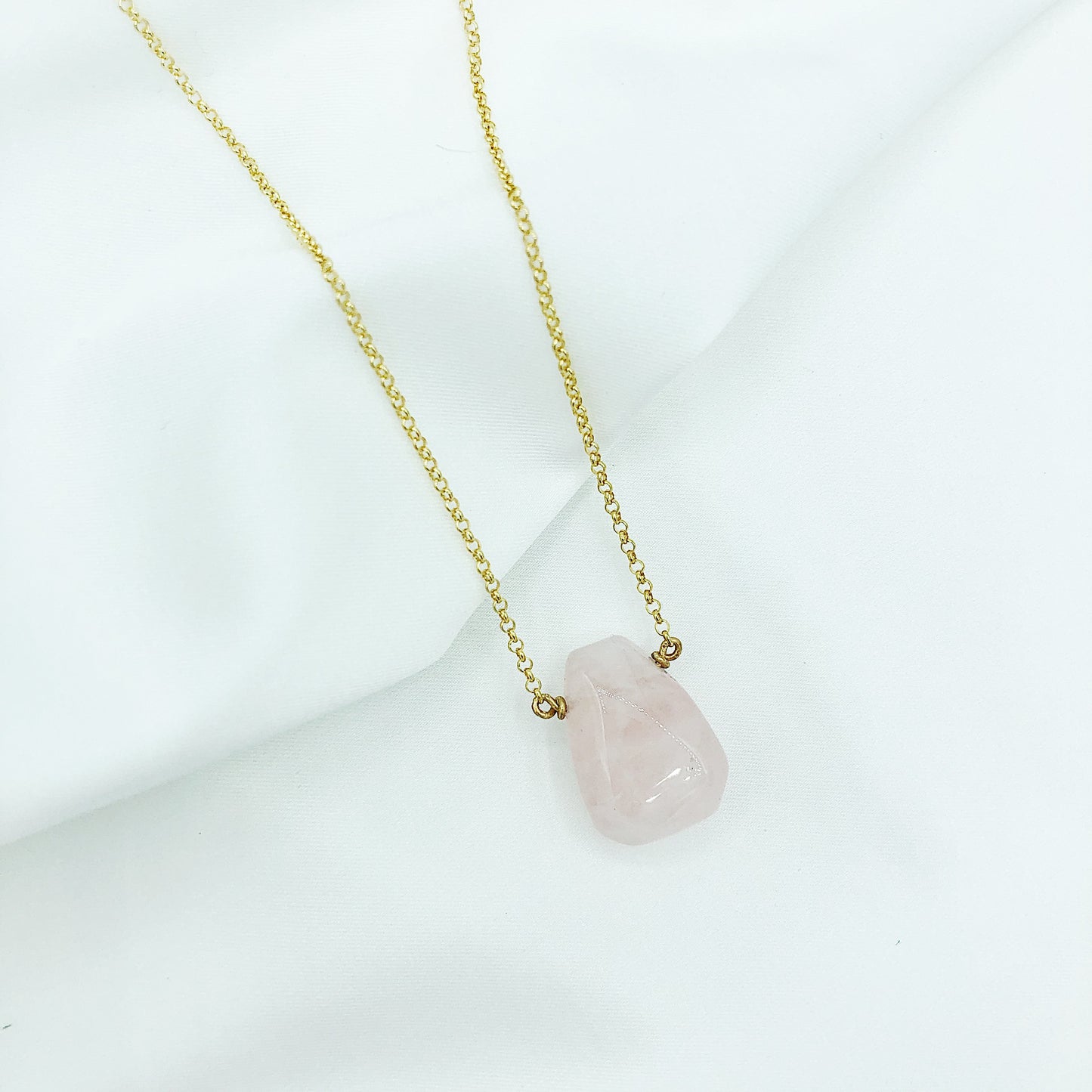 Light Pink Rose Quartz Teardrop Necklace