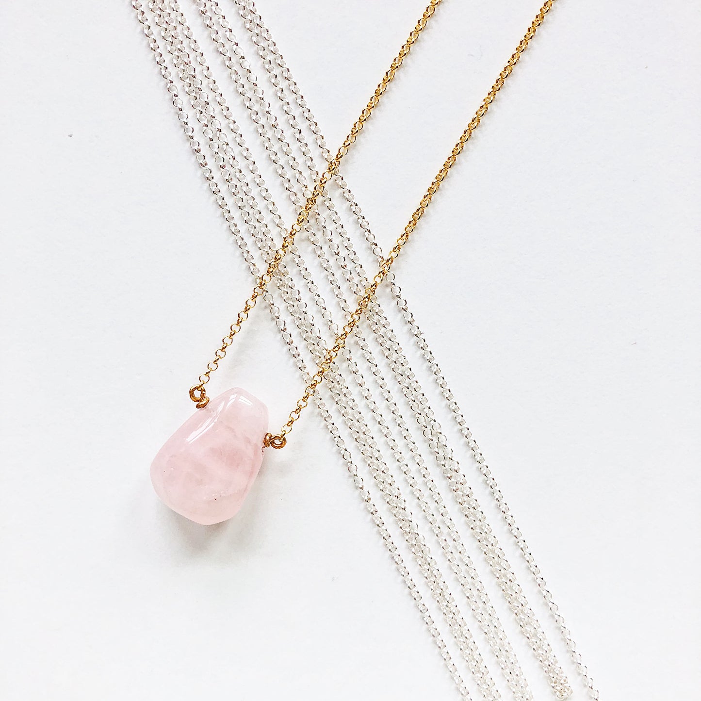 Light Pink Rose Quartz Teardrop Necklace