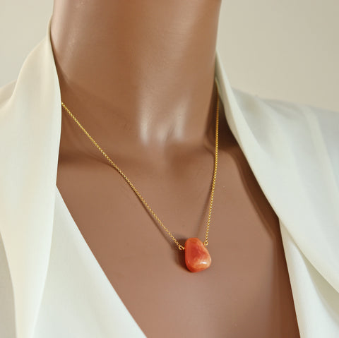 Orange Carnelian Teardrop Necklace