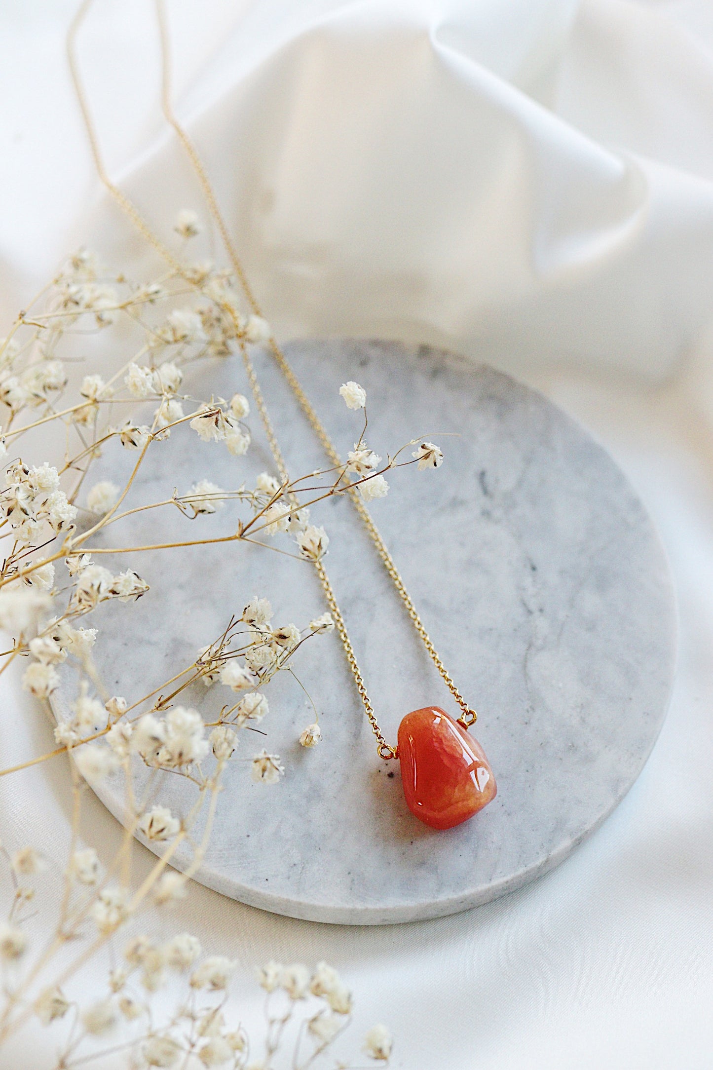 Orange Carnelian Teardrop Necklace