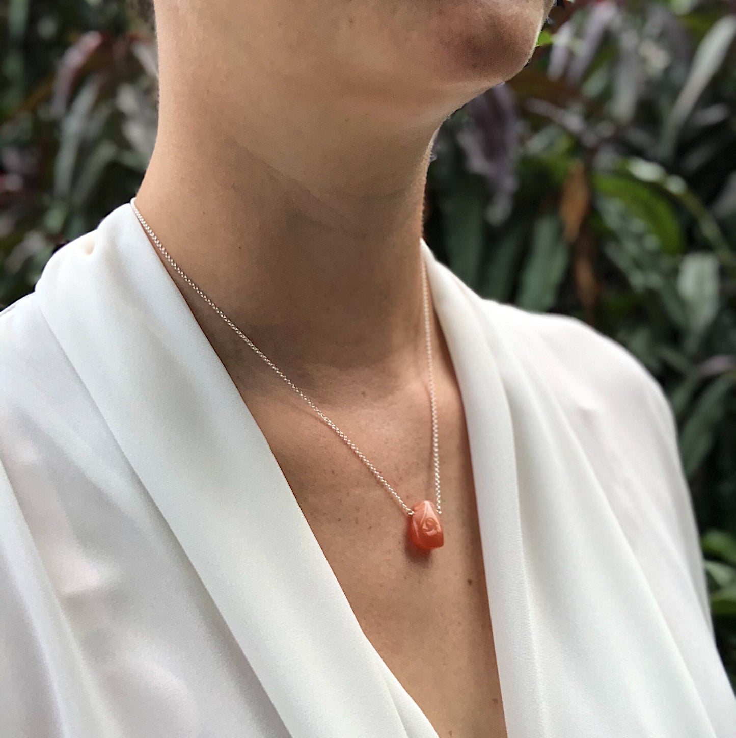 Orange Carnelian Teardrop Necklace