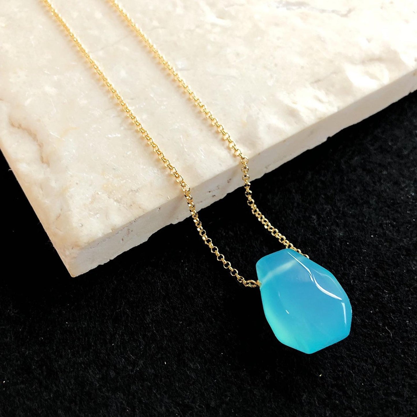 Bright Blue Chalcedony Teardrop Necklace