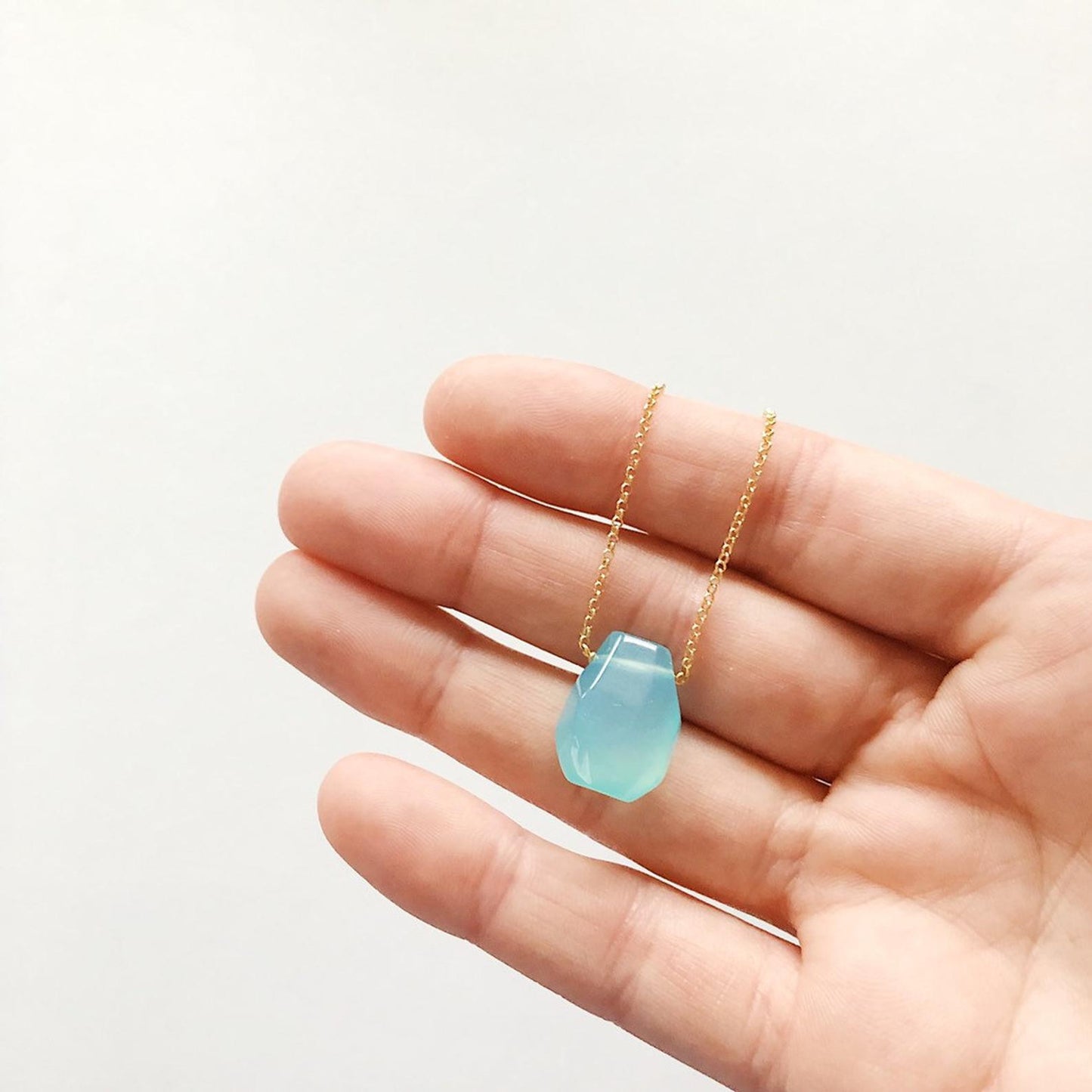 Bright Blue Chalcedony Teardrop Necklace