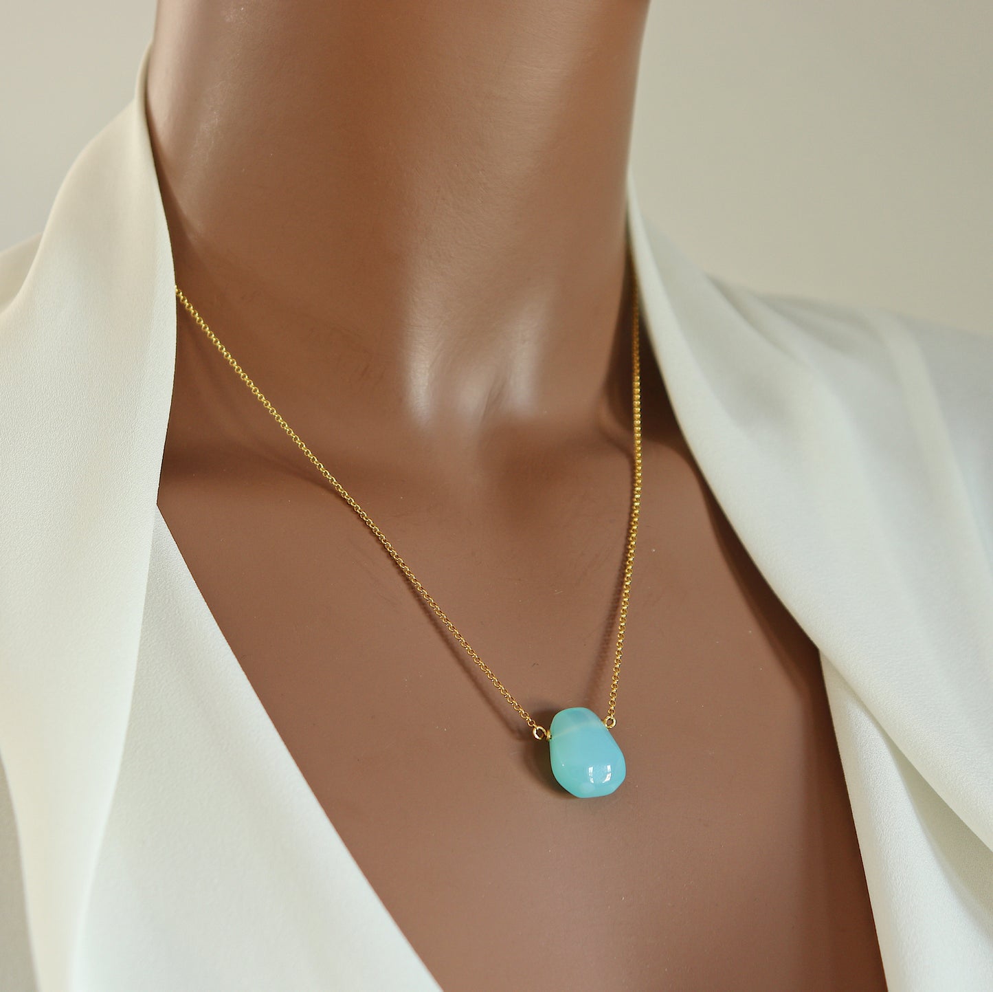 Bright Blue Chalcedony Teardrop Necklace