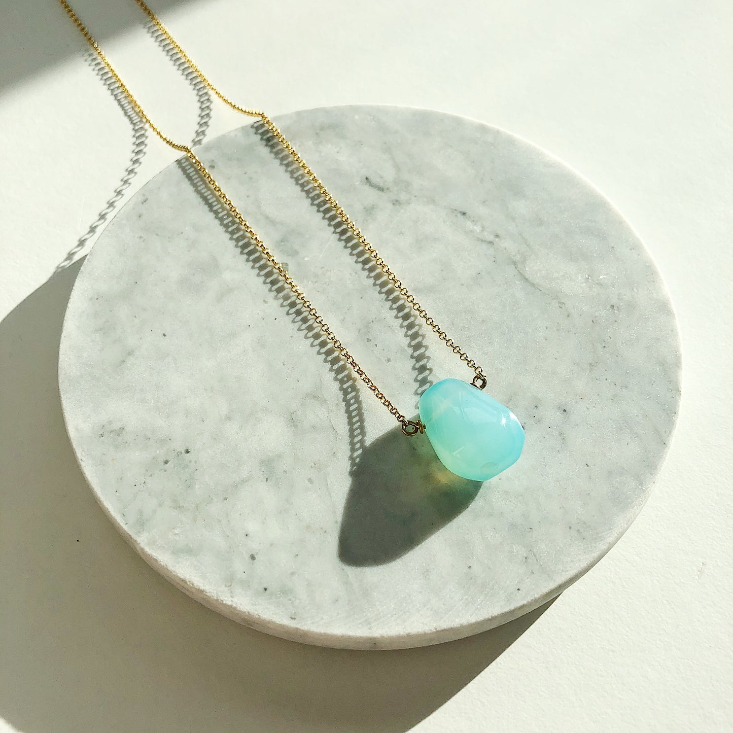 Bright Blue Chalcedony Teardrop Necklace