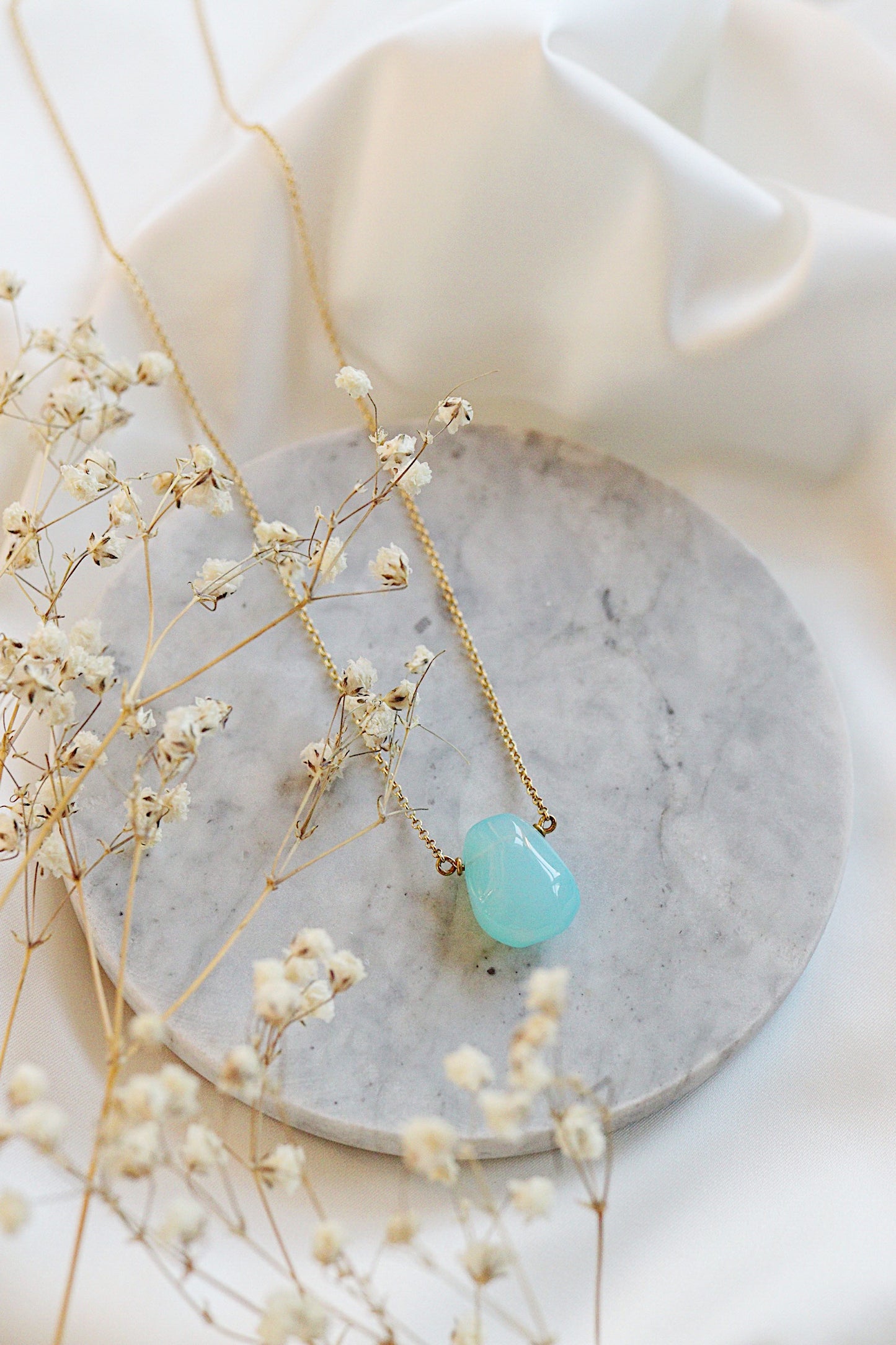 Bright Blue Chalcedony Teardrop Necklace