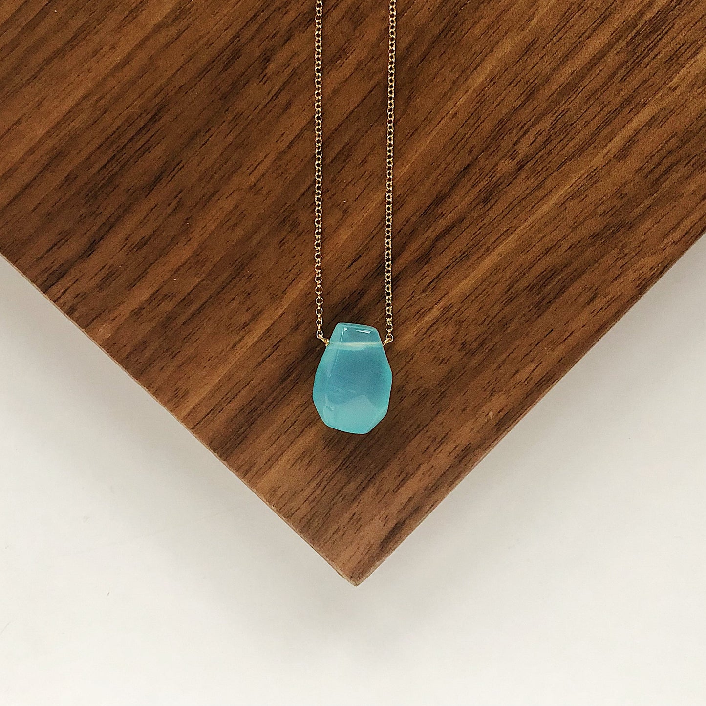 Bright Blue Chalcedony Teardrop Necklace