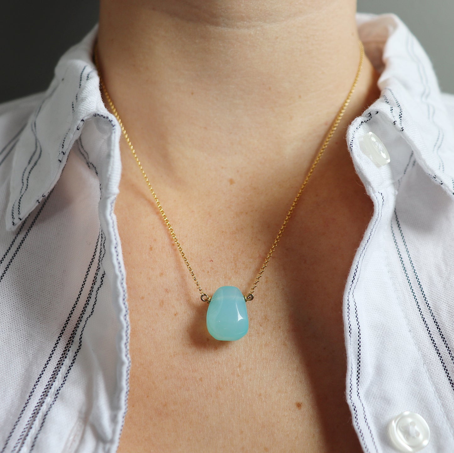 Bright Blue Chalcedony Teardrop Necklace