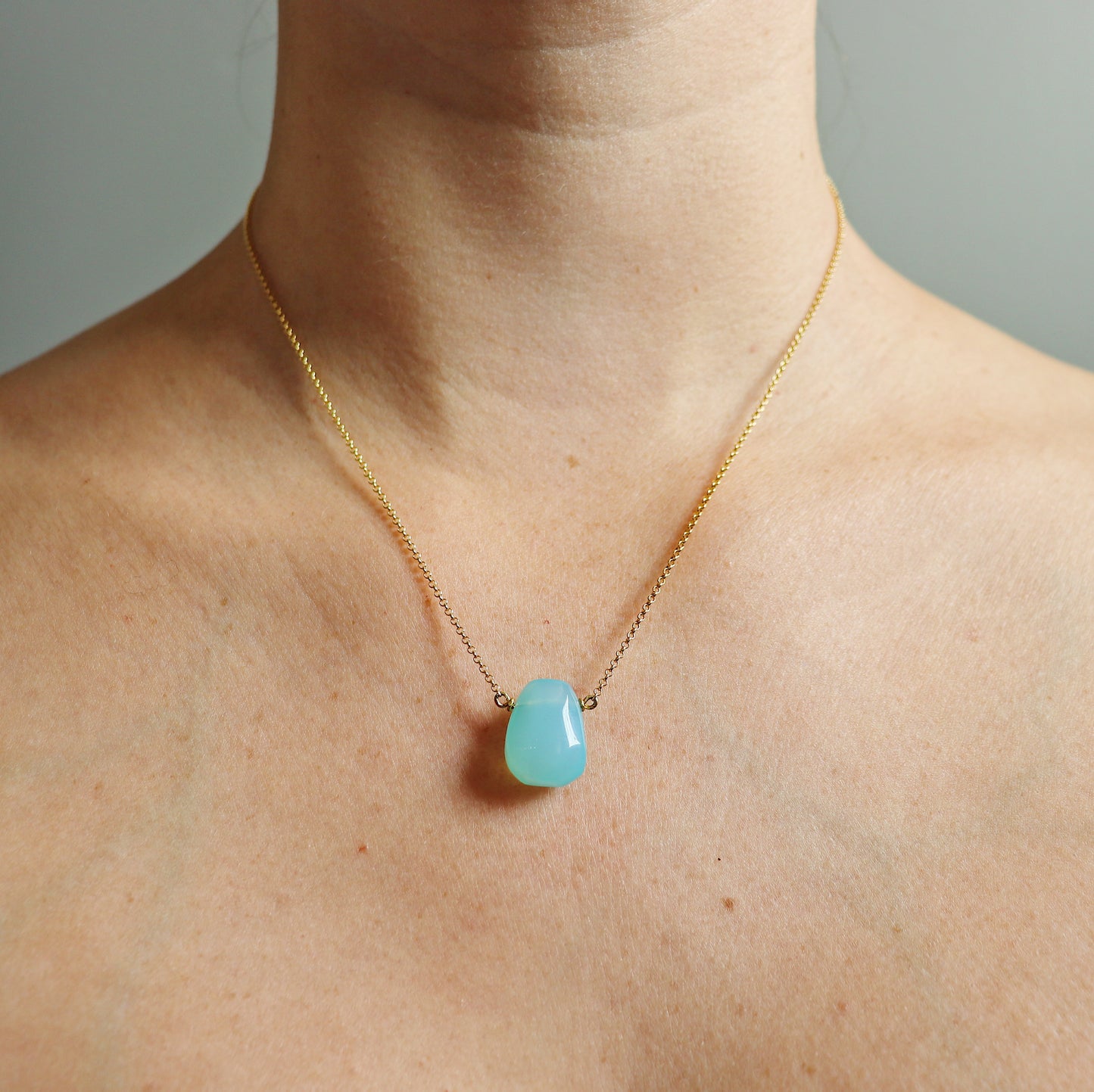 Bright Blue Chalcedony Teardrop Necklace