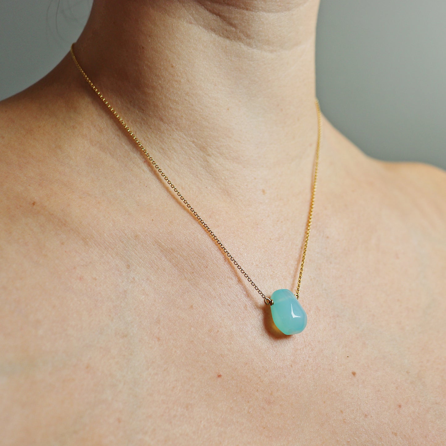 Bright Blue Chalcedony Teardrop Necklace