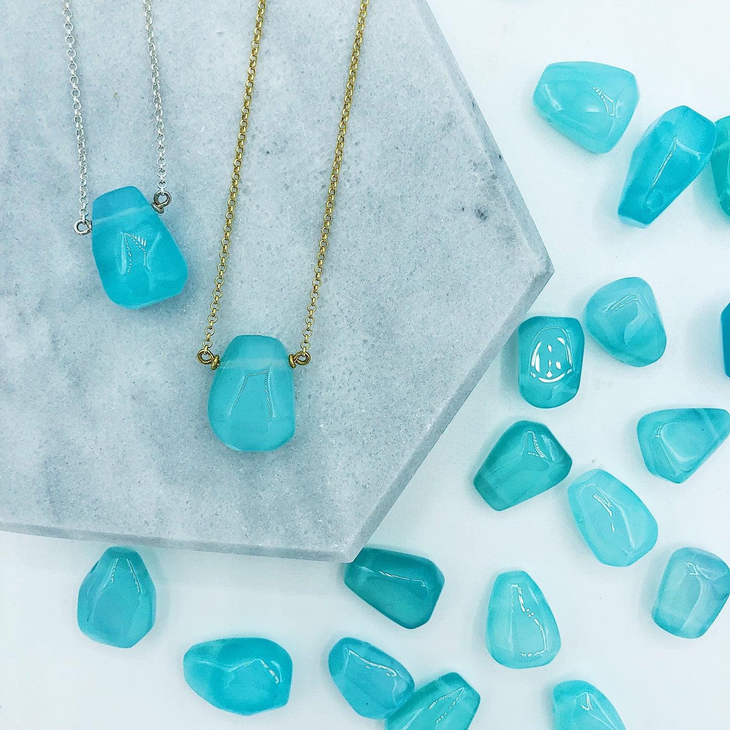 Bright Blue Chalcedony Teardrop Necklace