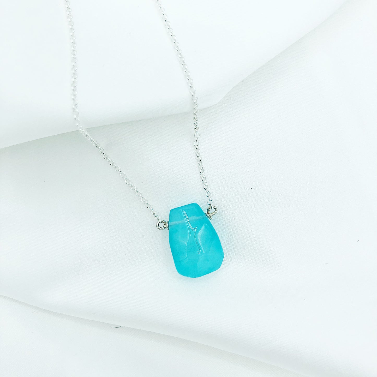 Bright Blue Chalcedony Teardrop Necklace