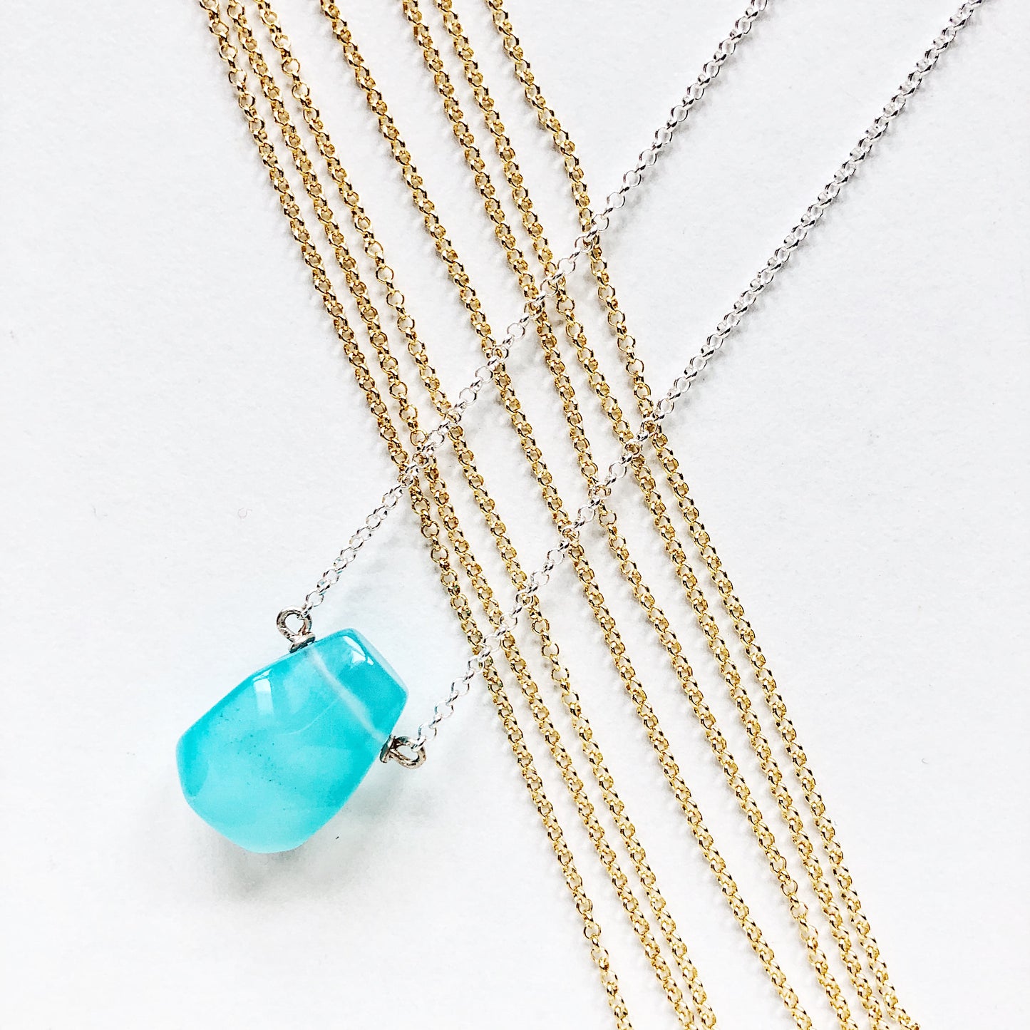 Bright Blue Chalcedony Teardrop Necklace