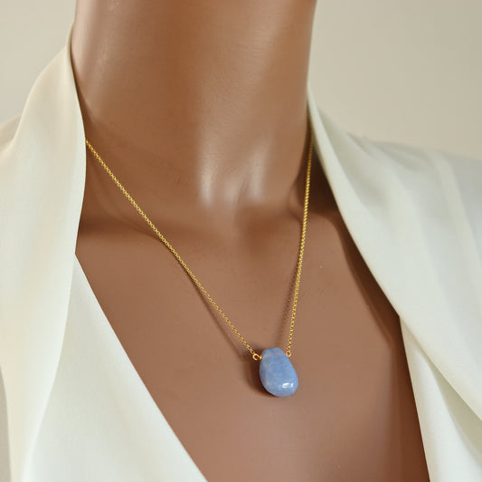 Purple Blue Chalcedony Teardrop Necklace