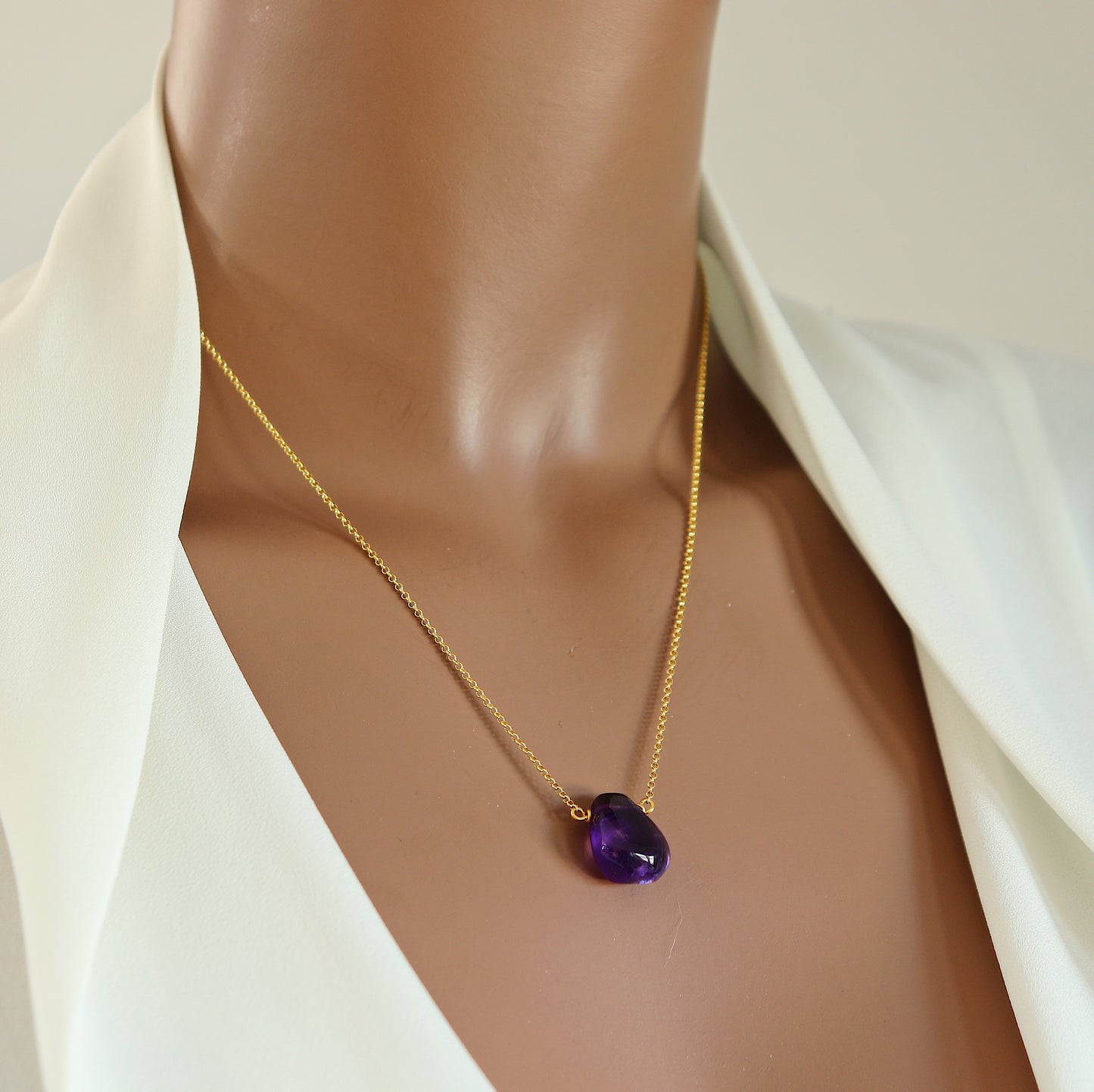 Deep Purple Amethyst Teardrop Necklace