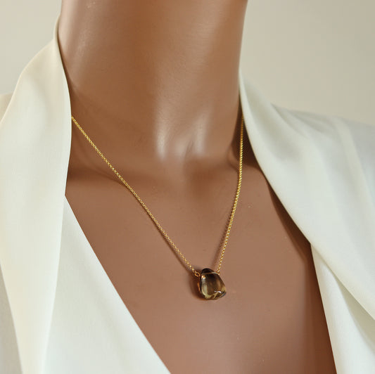 Grayed Yellow Smokey Topaz Teardrop Necklace