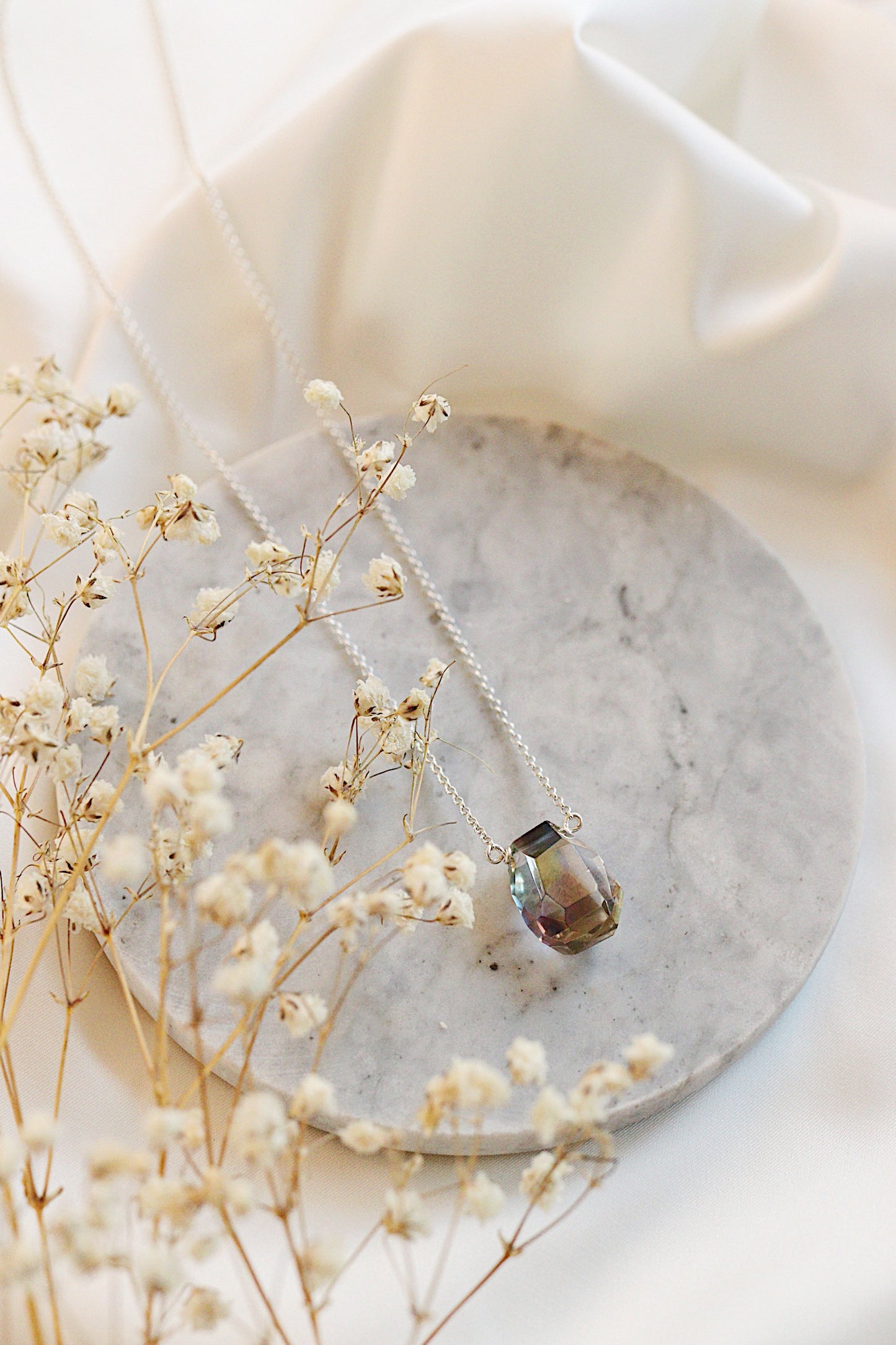 Purple Blue Faceted Electroplated Quartz Teardrop Necklace