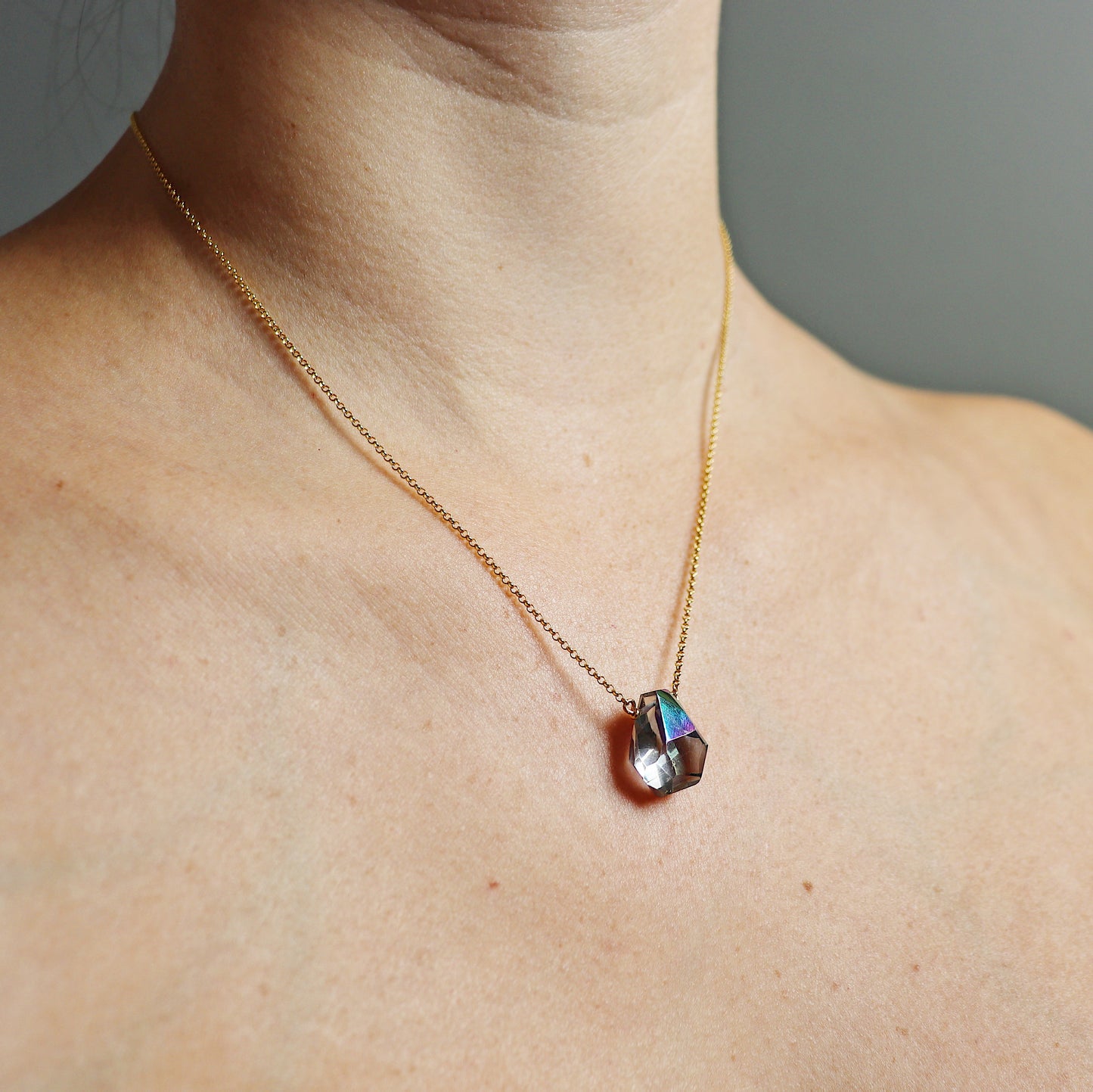 Purple Blue Faceted Electroplated Quartz Teardrop Necklace