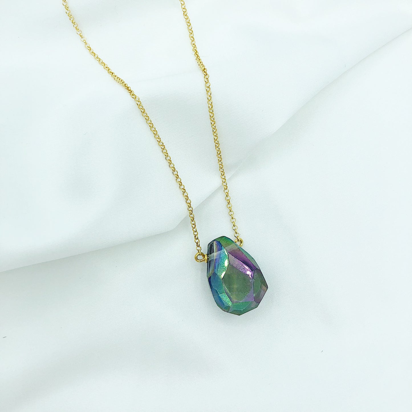 Purple Blue Faceted Electroplated Quartz Teardrop Necklace