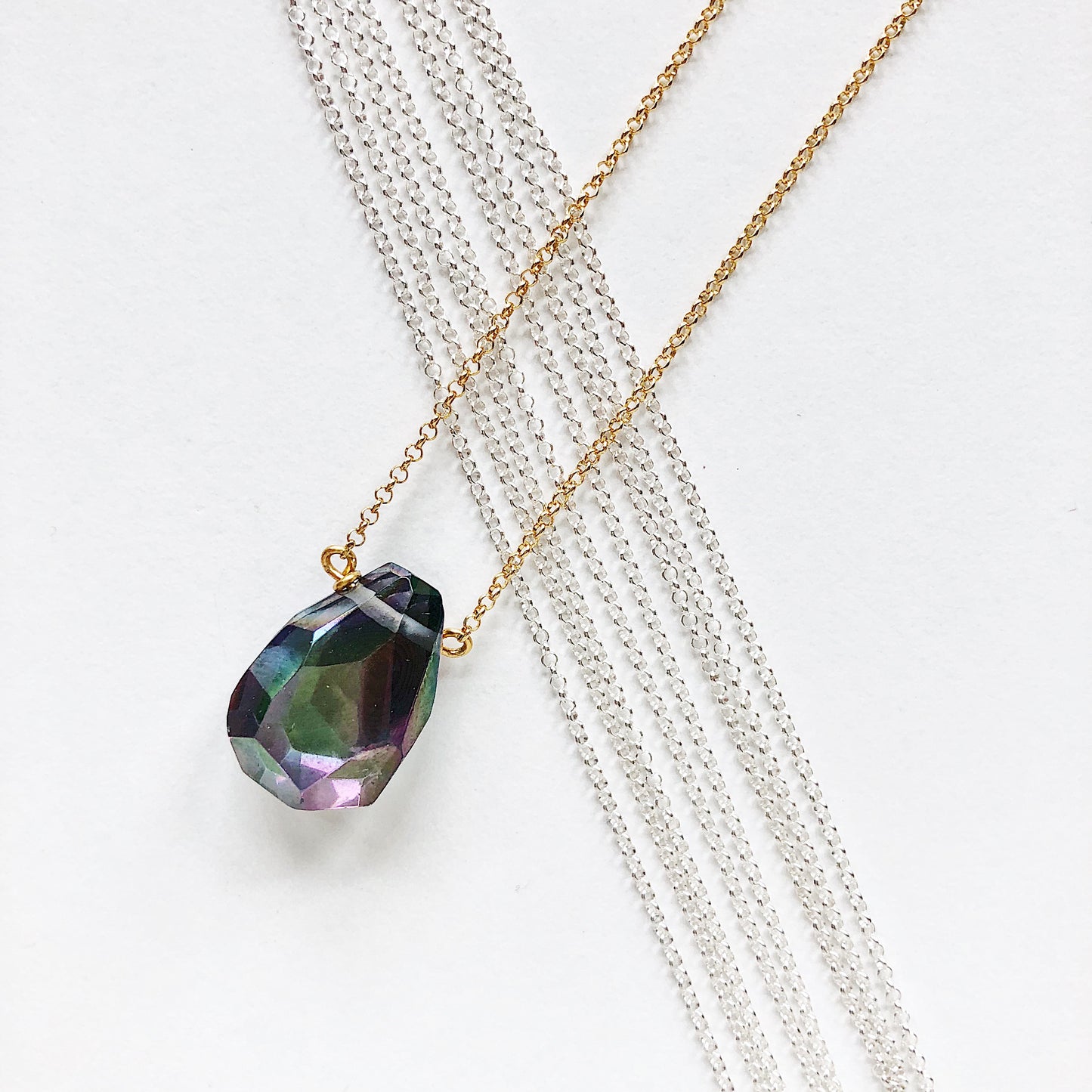 Purple Blue Faceted Electroplated Quartz Teardrop Necklace