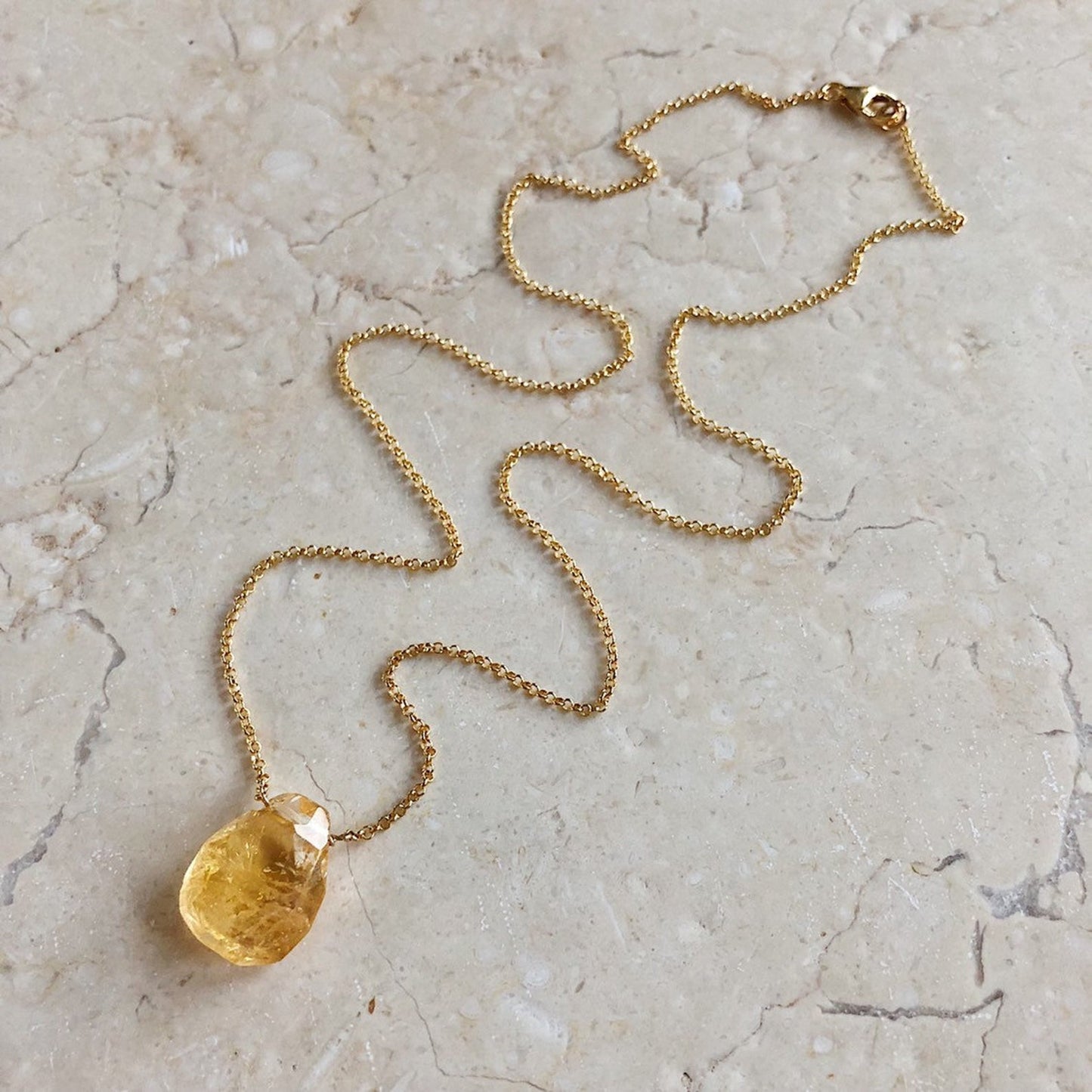 Orange Citrine Faceted Teardrop Necklace