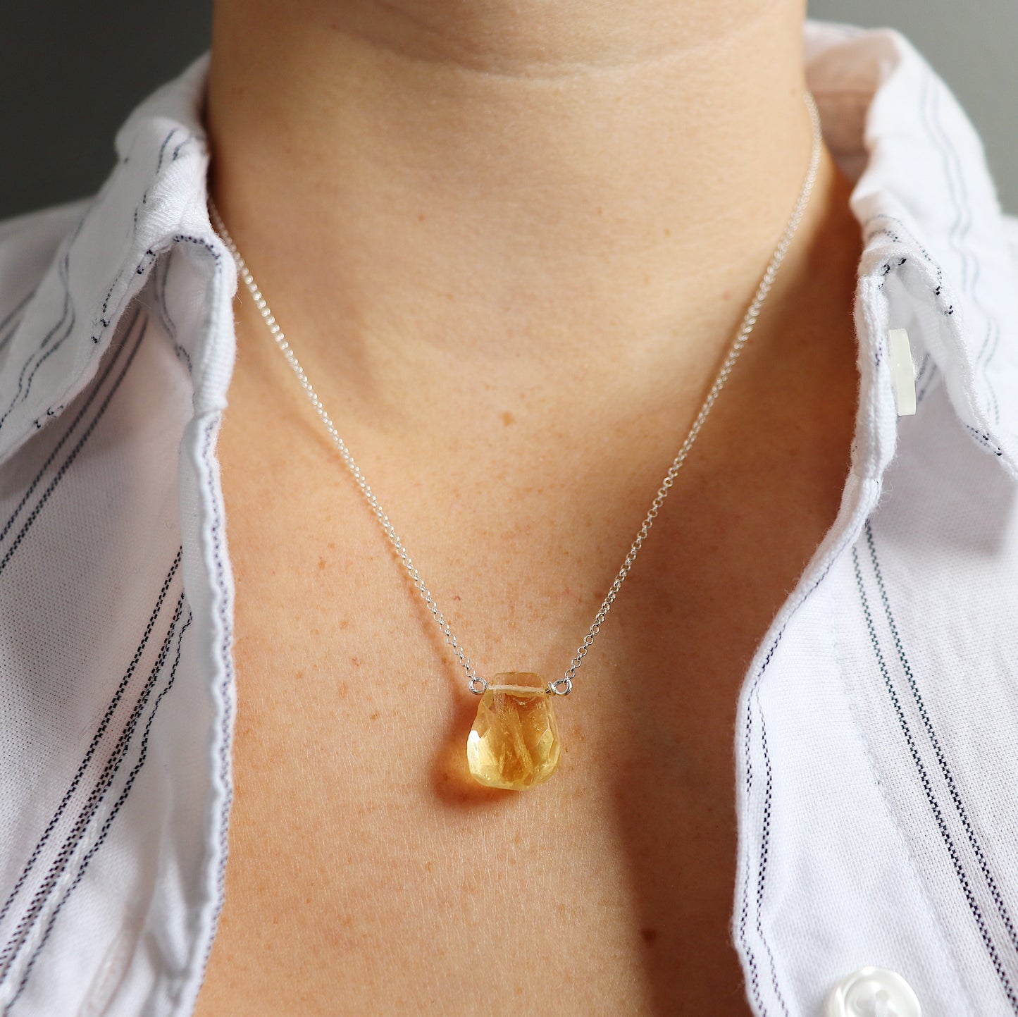 Orange Citrine Faceted Teardrop Necklace