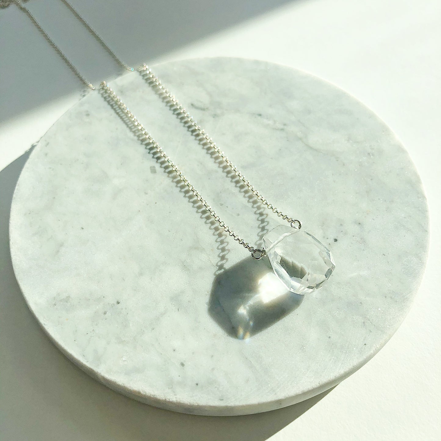 Clear Faceted Quartz Teardrop Necklace