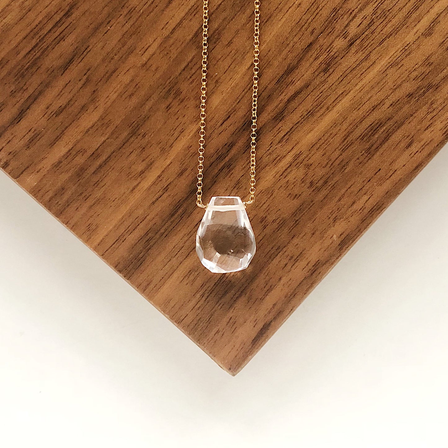 Clear Faceted Quartz Teardrop Necklace