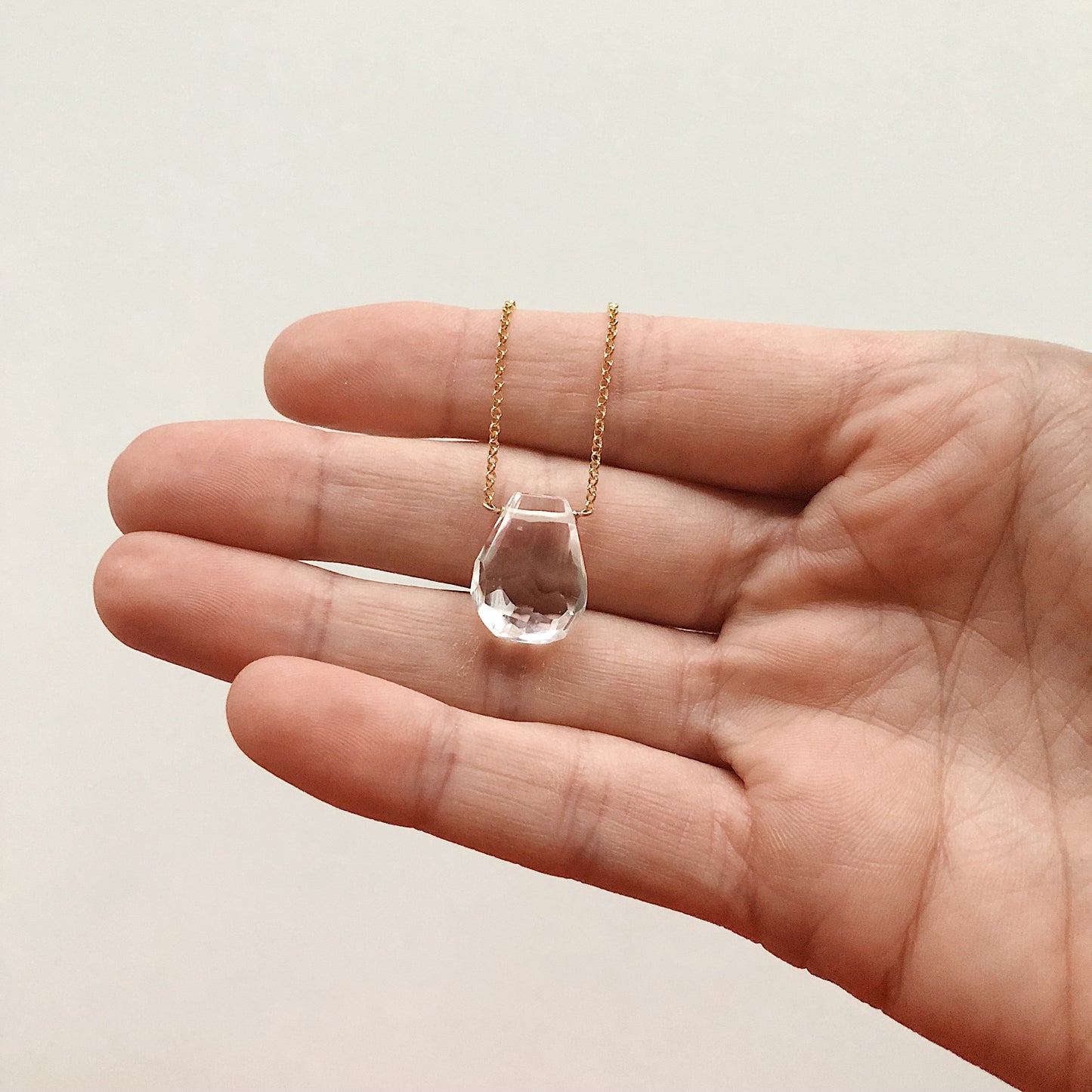 Clear Faceted Quartz Teardrop Necklace