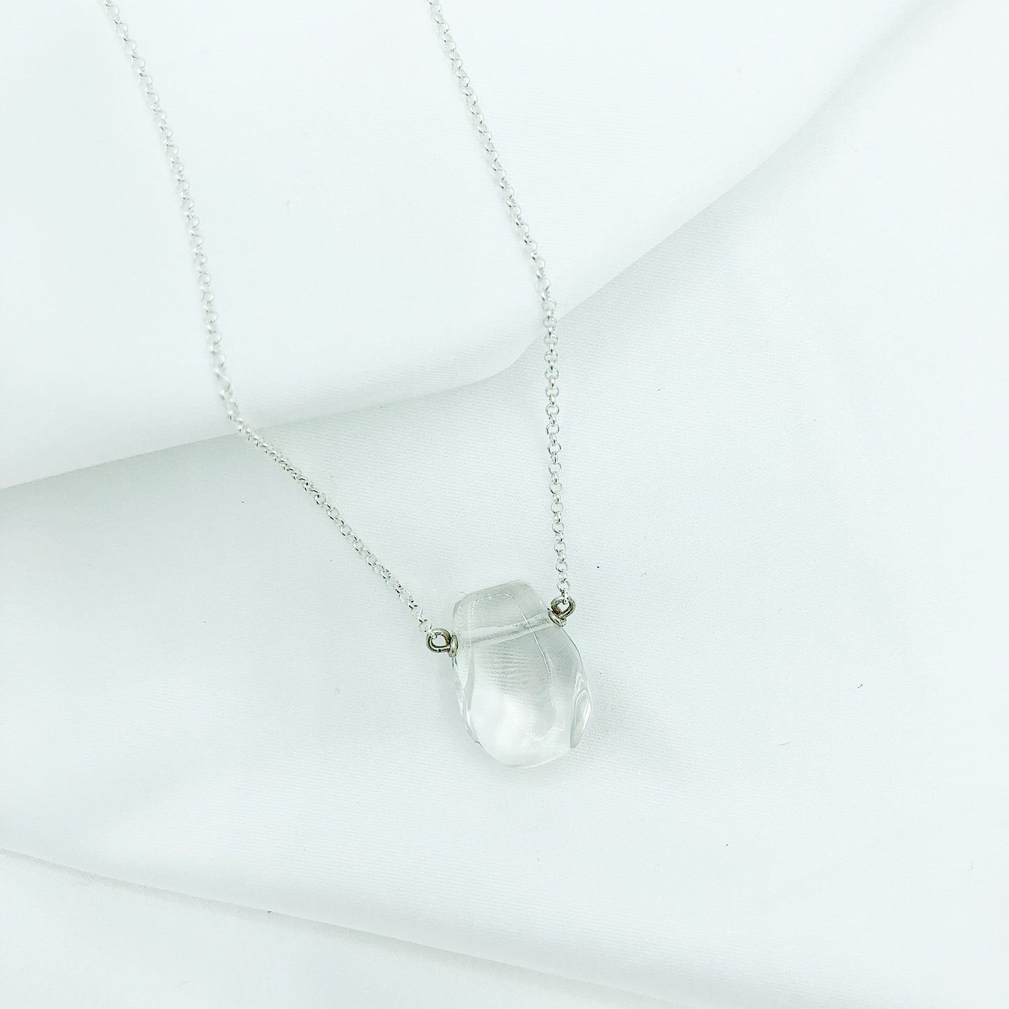 Clear Faceted Quartz Teardrop Necklace