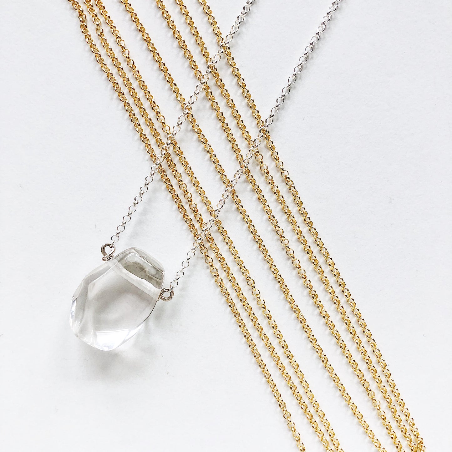 Clear Faceted Quartz Teardrop Necklace