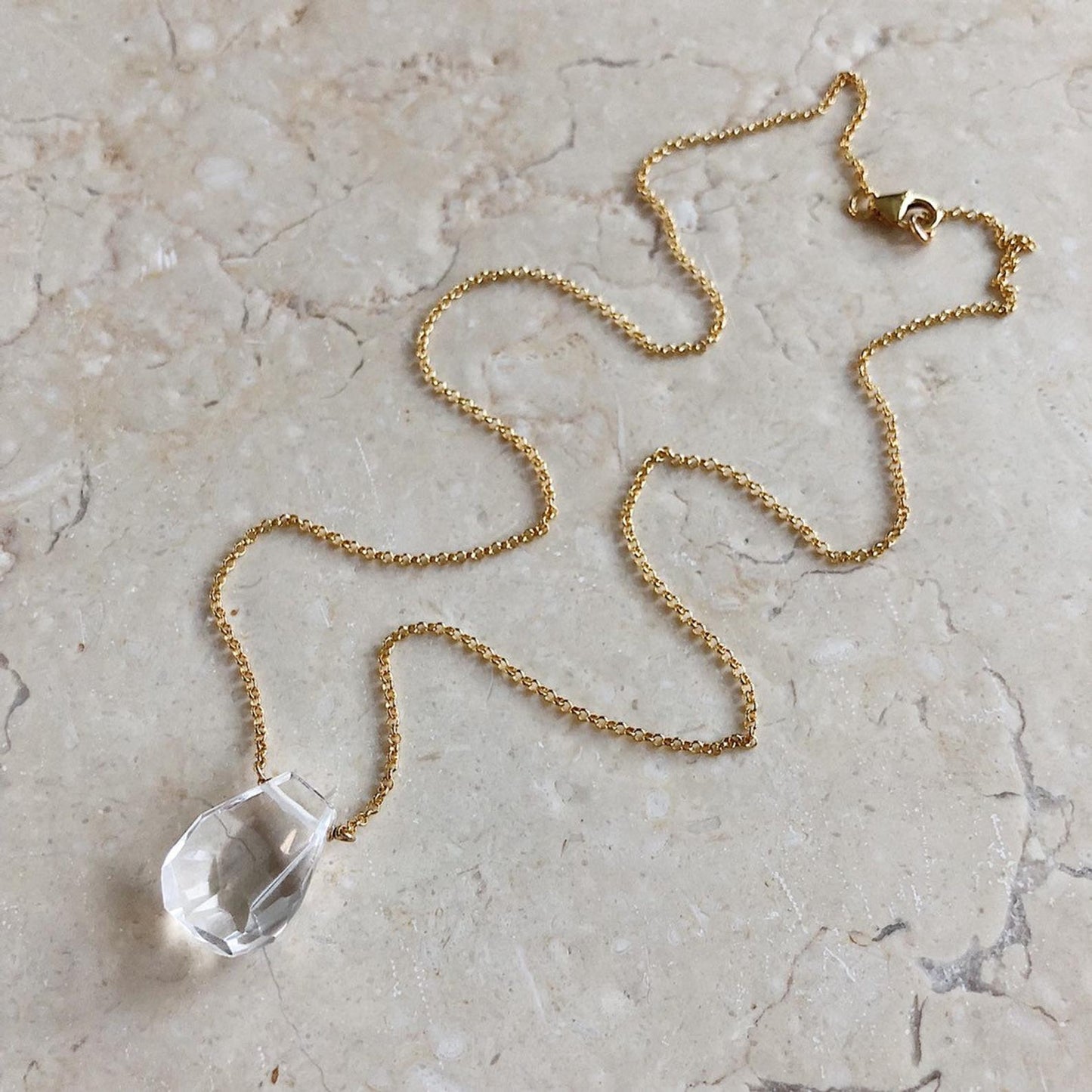 Clear Faceted Quartz Teardrop Necklace