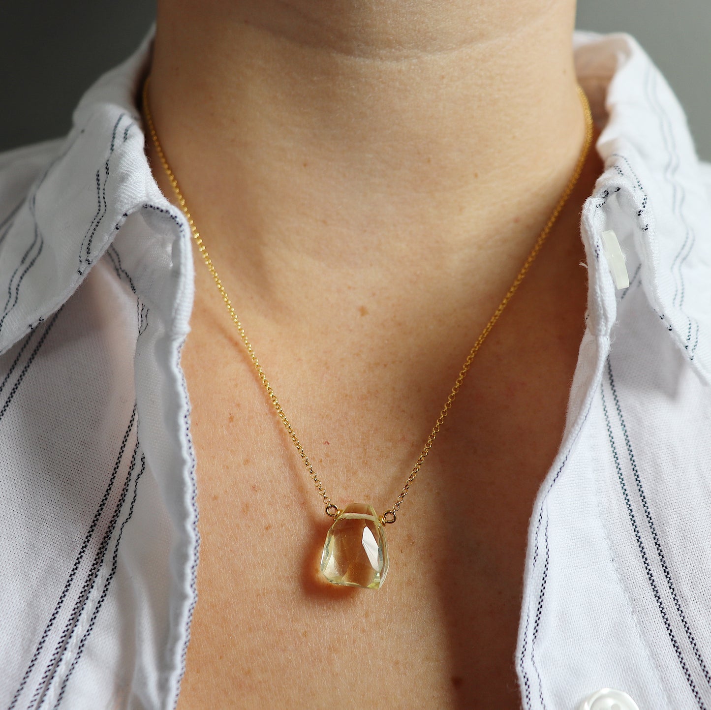 Light Yellow Faceted Pineapple Quartz Teardrop Necklace