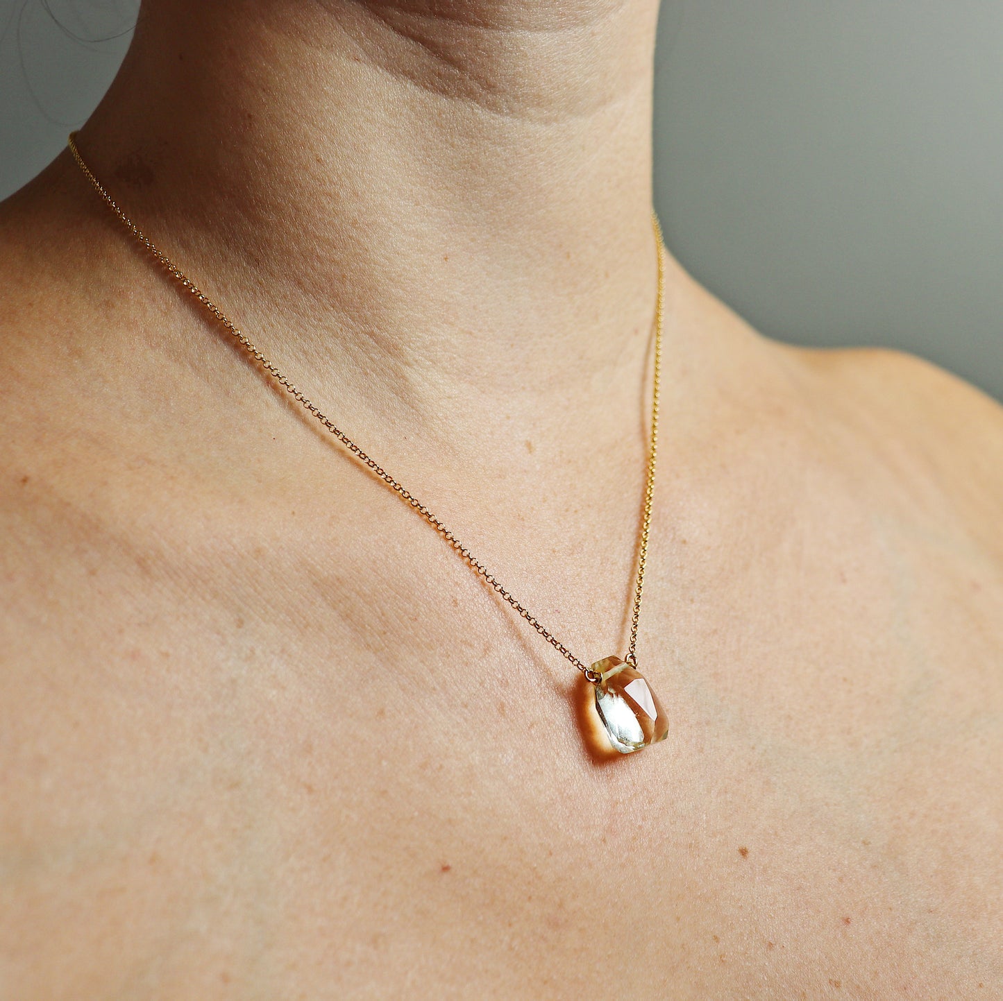 Light Yellow Faceted Pineapple Quartz Teardrop Necklace