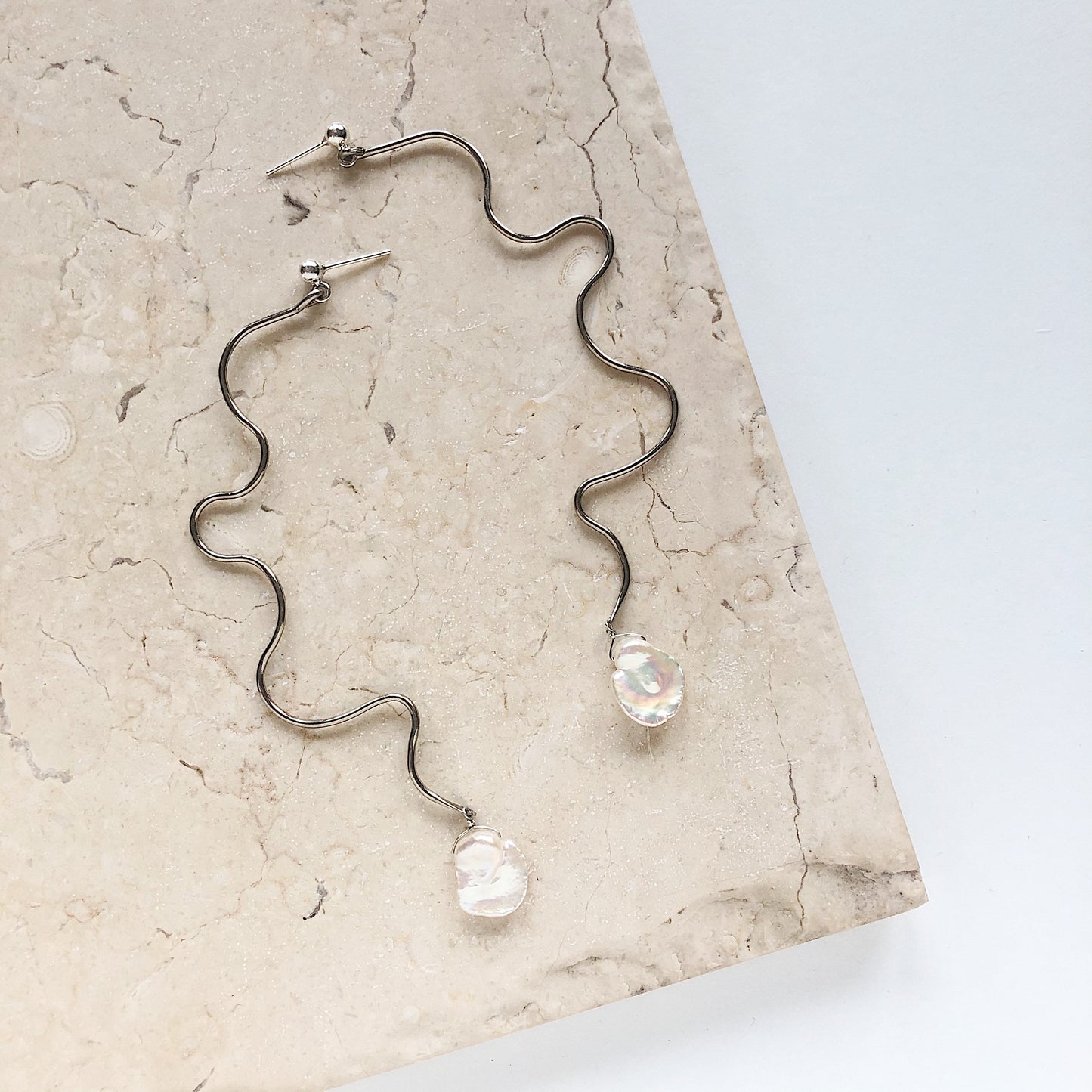 OOAK - White Fresh Water Keshi Pearl Statement Earrings
