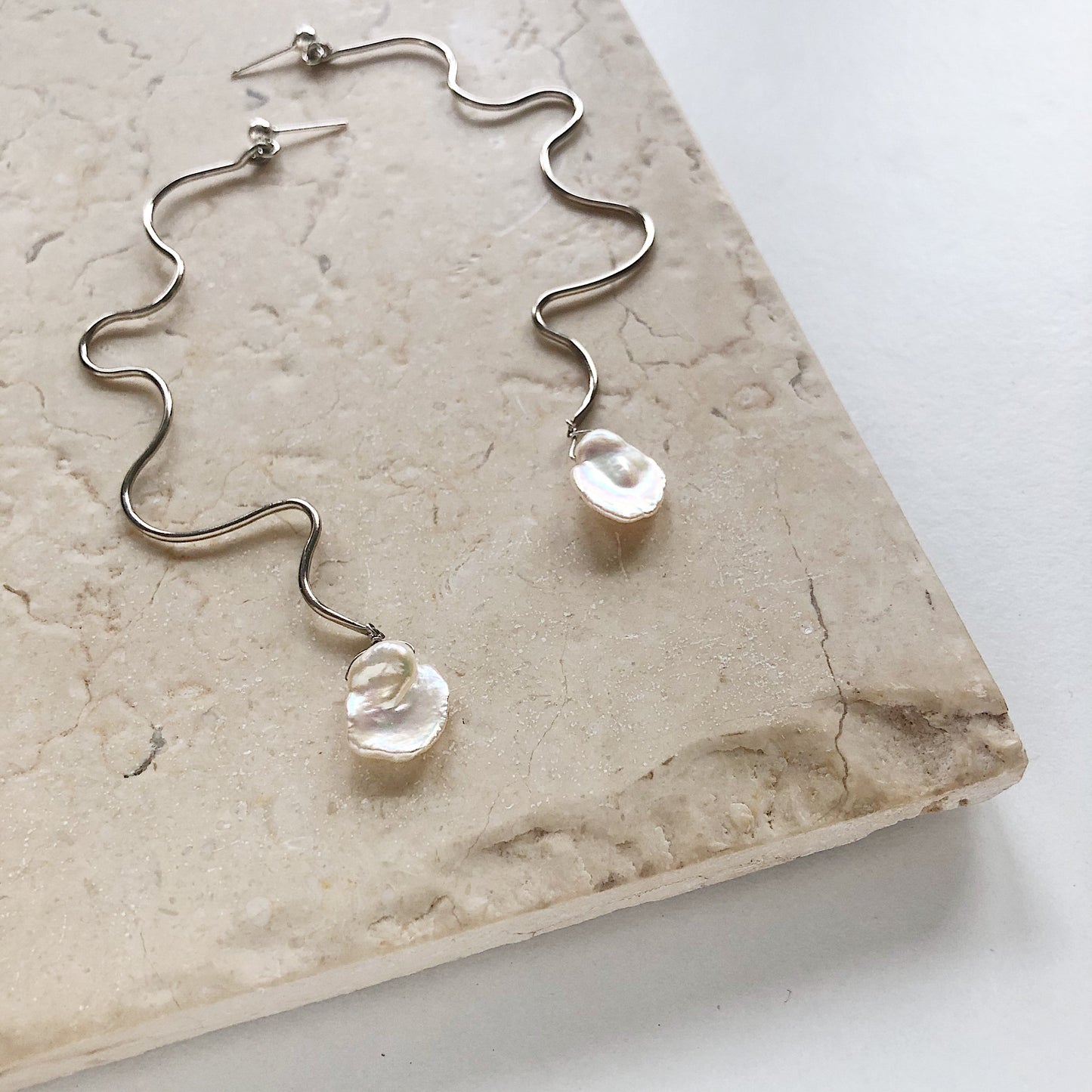 OOAK - White Fresh Water Keshi Pearl Statement Earrings
